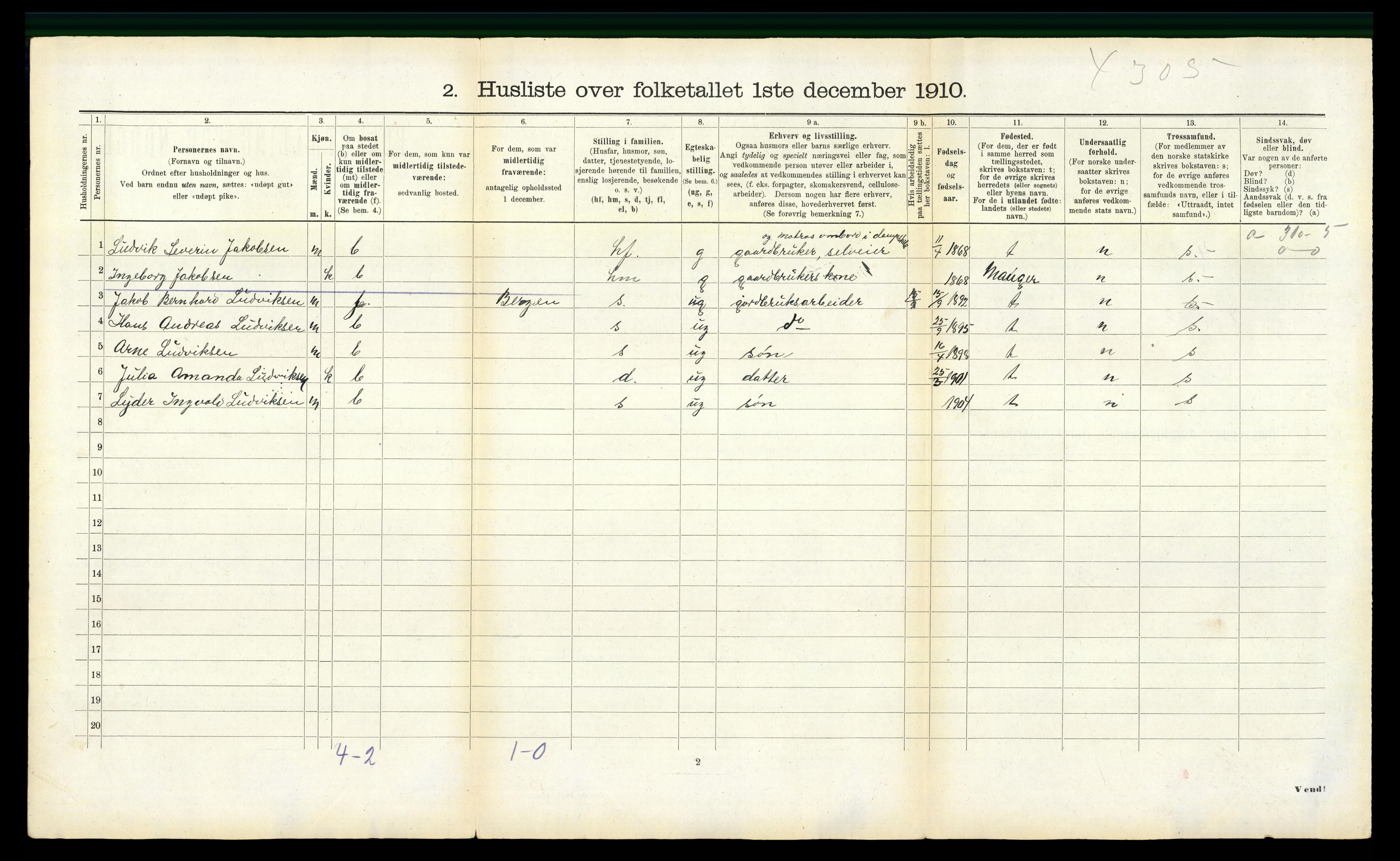 RA, Folketelling 1910 for 1266 Masfjorden herred, 1910, s. 97