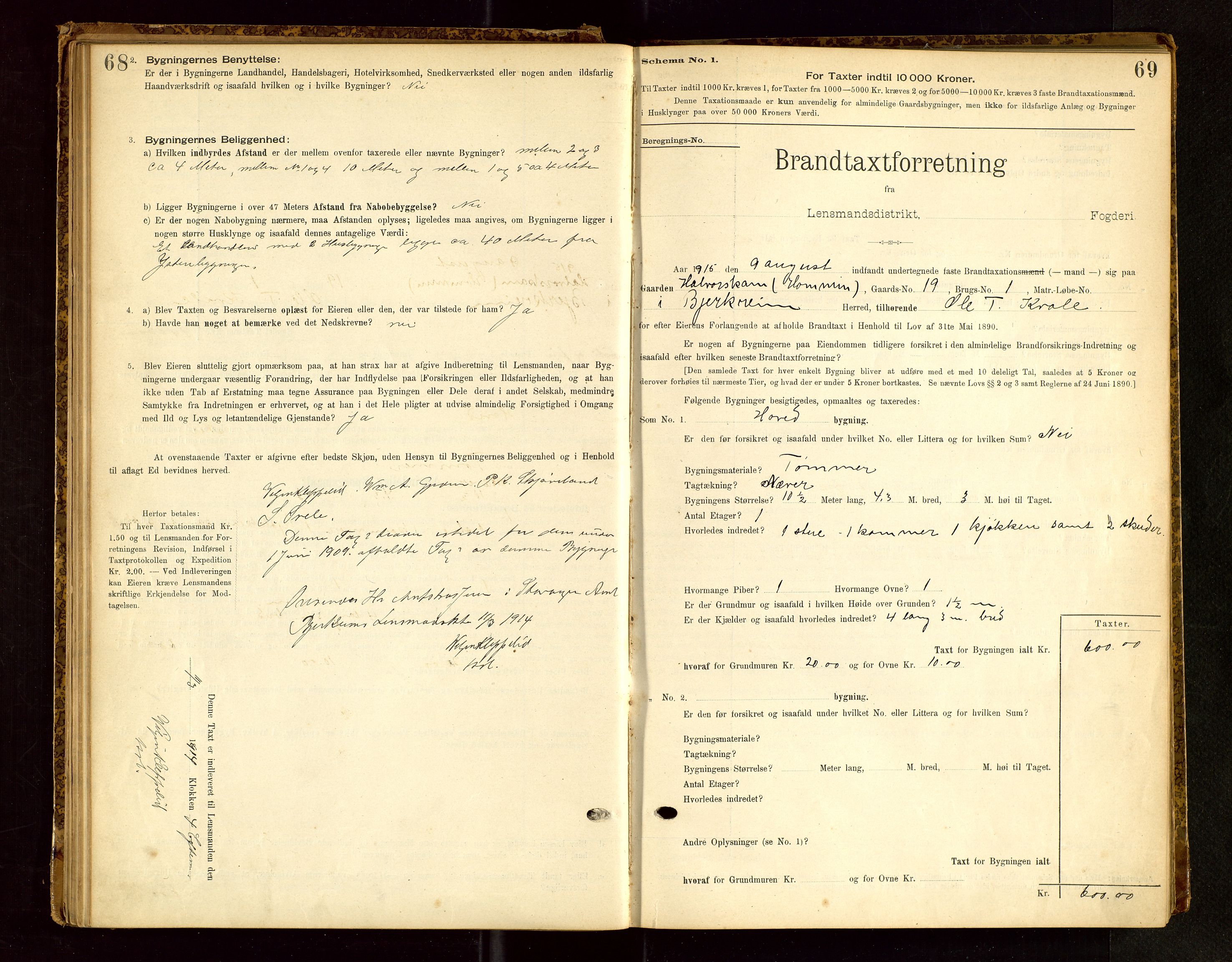 Bjerkreim lensmannskontor, SAST/A-100090/Gob/L0001: "Brandtaxationsprotokol", 1895-1950, s. 68-69