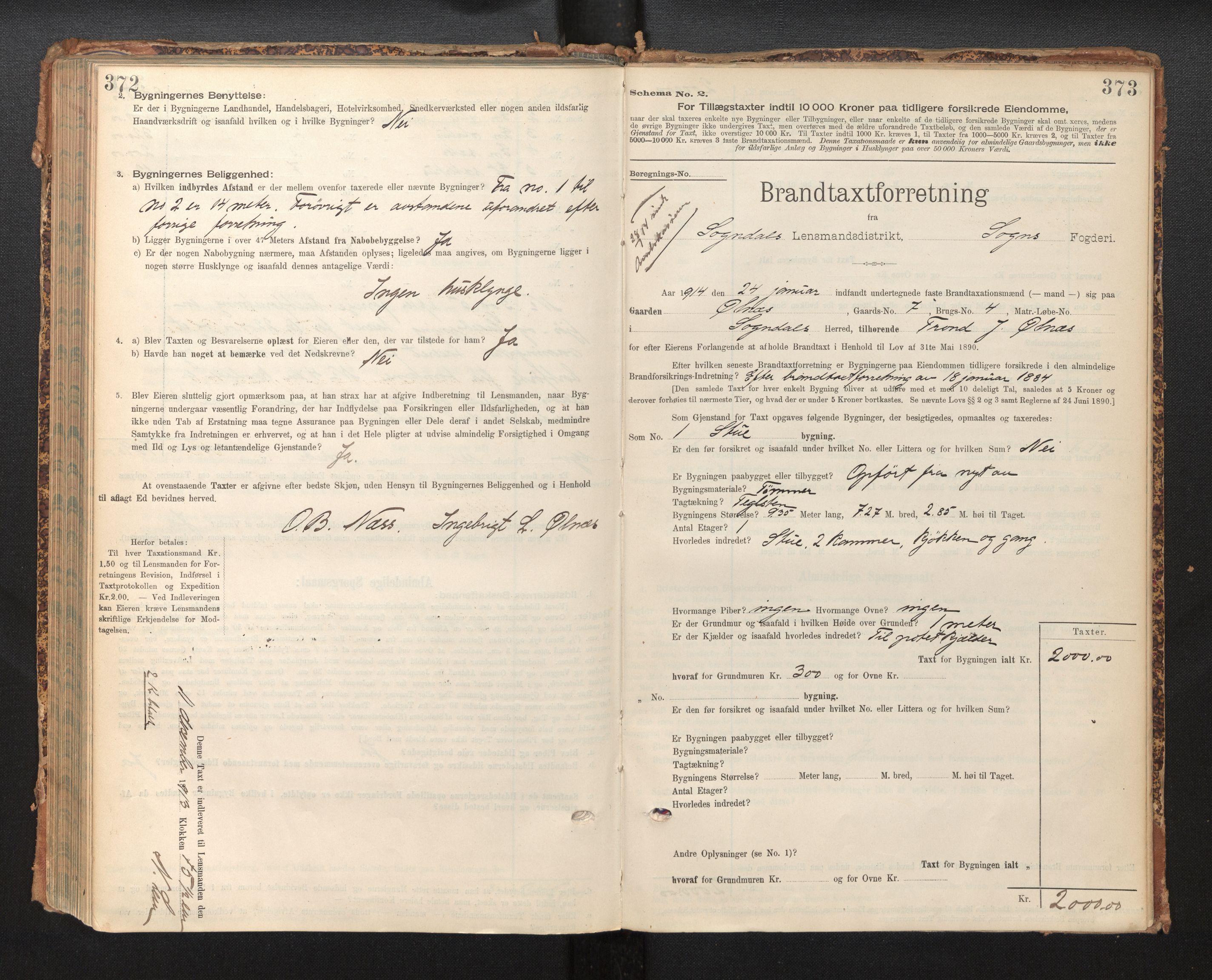 Lensmannen i Sogndal, SAB/A-29901/0012/L0009: Branntakstprotokoll, skjematakst, 1901-1914, s. 372-373