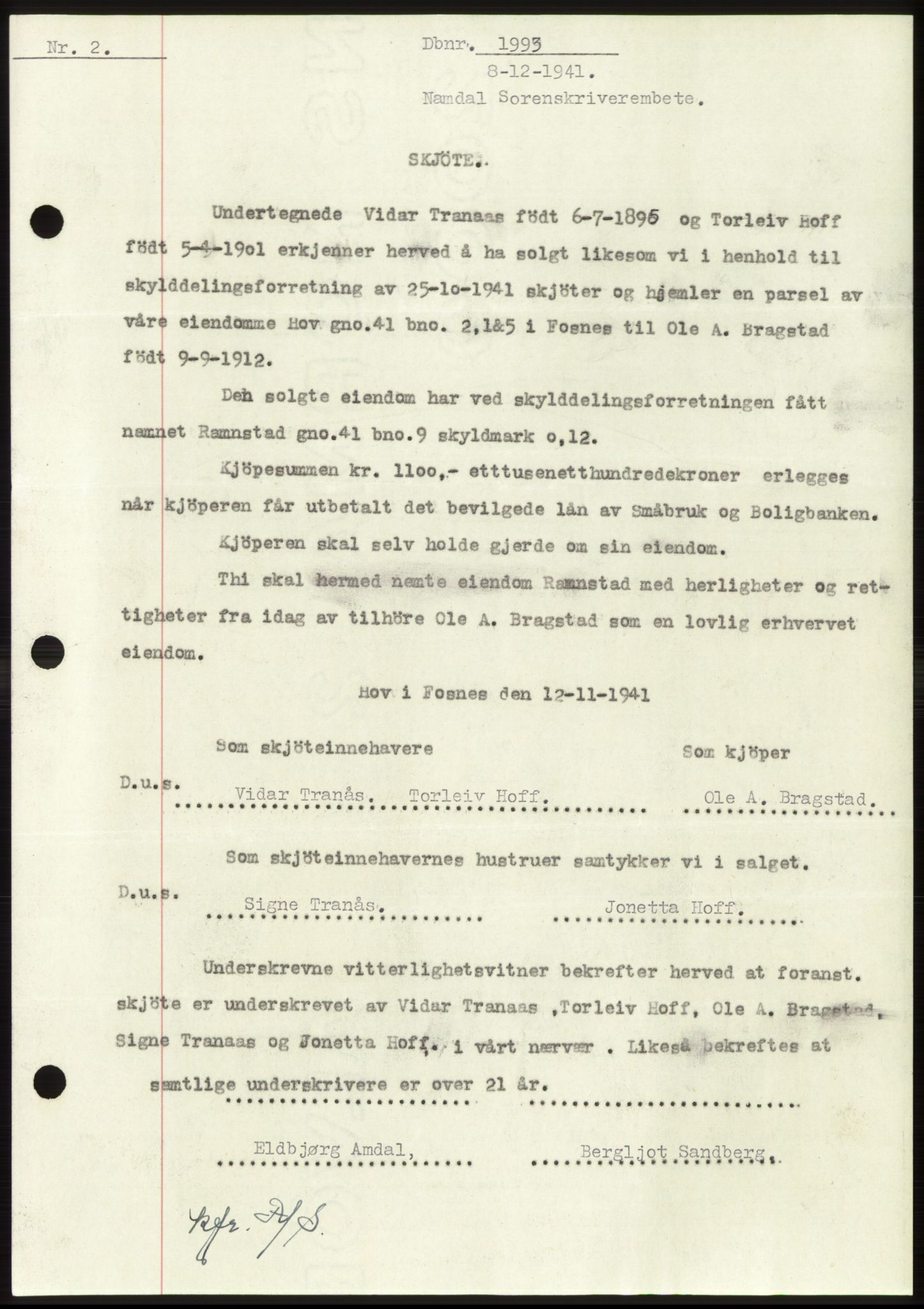 Namdal sorenskriveri, SAT/A-4133/1/2/2C: Pantebok nr. -, 1941-1942, Dagboknr: 1993/1941