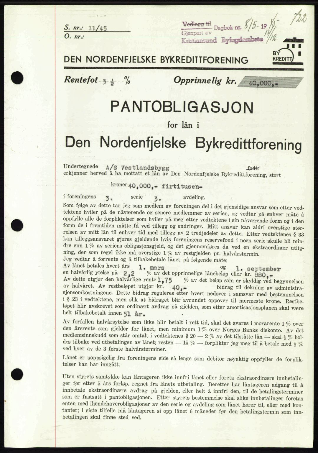 Kristiansund byfogd, SAT/A-4587/A/27: Pantebok nr. 37-38, 1943-1945, Dagboknr: 815/1945