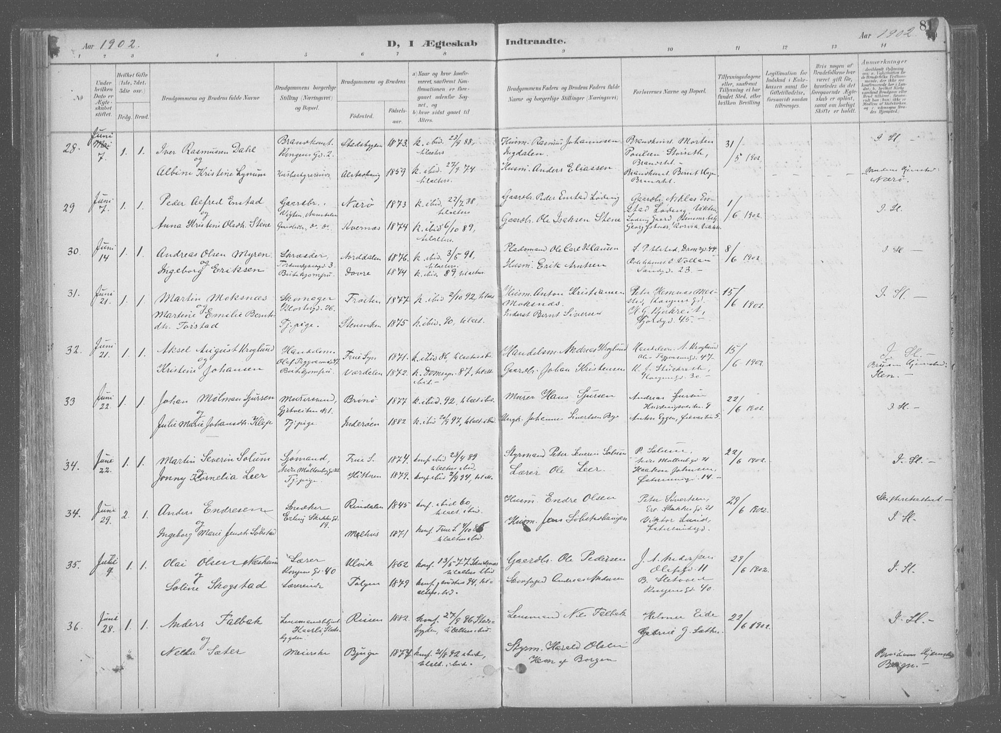 Ministerialprotokoller, klokkerbøker og fødselsregistre - Sør-Trøndelag, SAT/A-1456/601/L0064: Ministerialbok nr. 601A31, 1891-1911, s. 81
