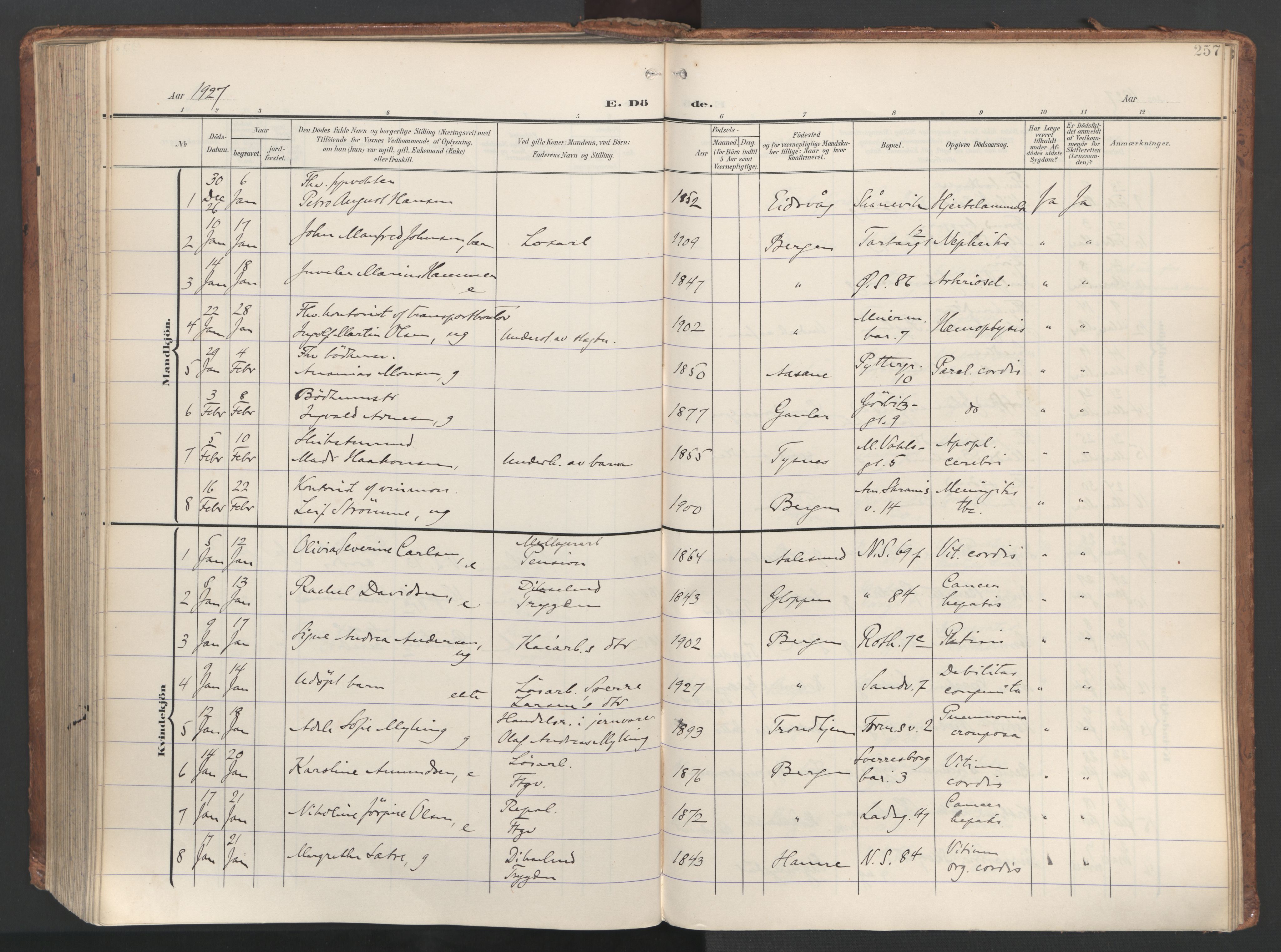 Sandviken Sokneprestembete, SAB/A-77601/H/Ha/L0019: Ministerialbok nr. E 2, 1905-1933, s. 257