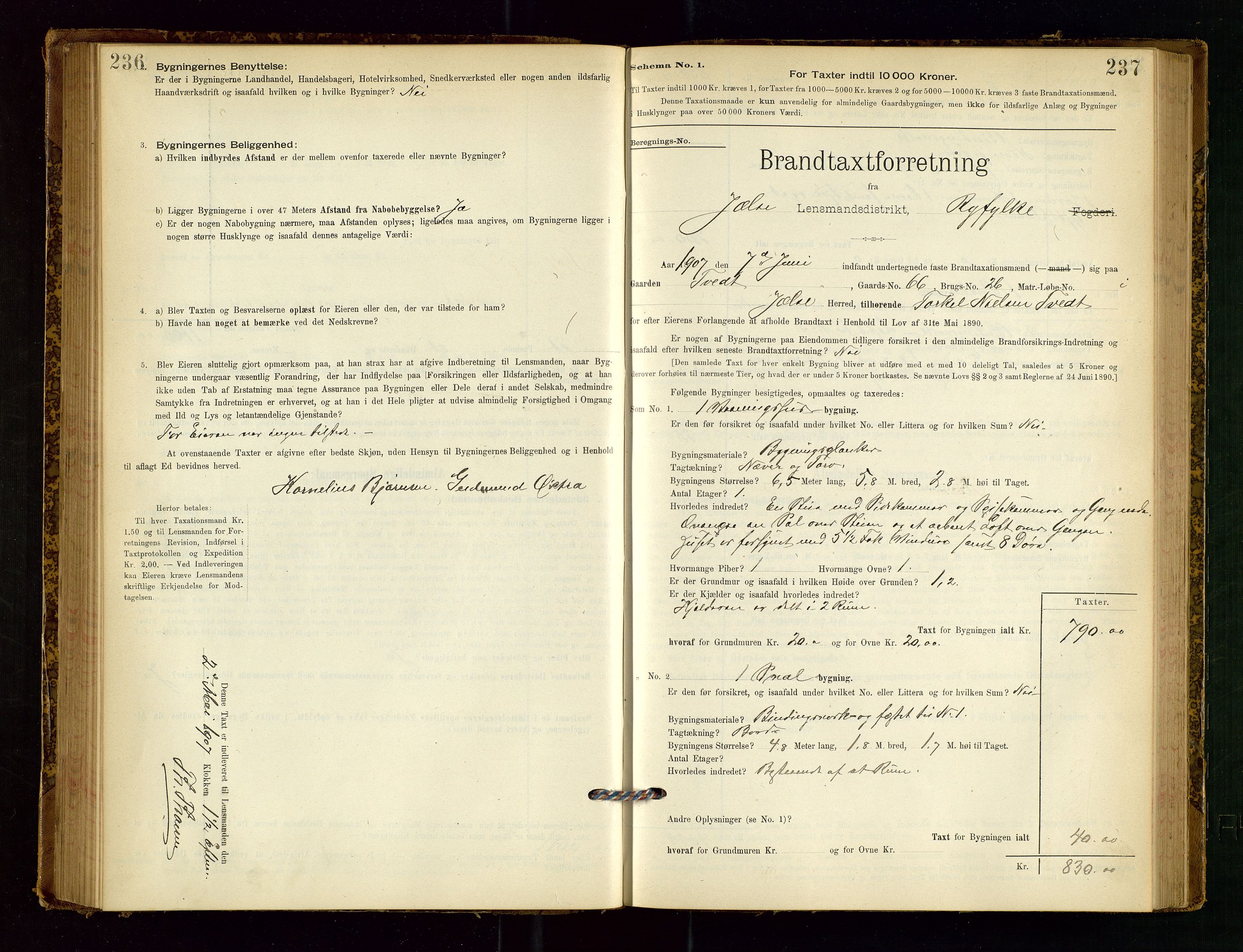 Jelsa lensmannskontor, SAST/A-100360/Gob/L0001: "Brandtaxationsprotocol", 1895-1918, s. 236-237