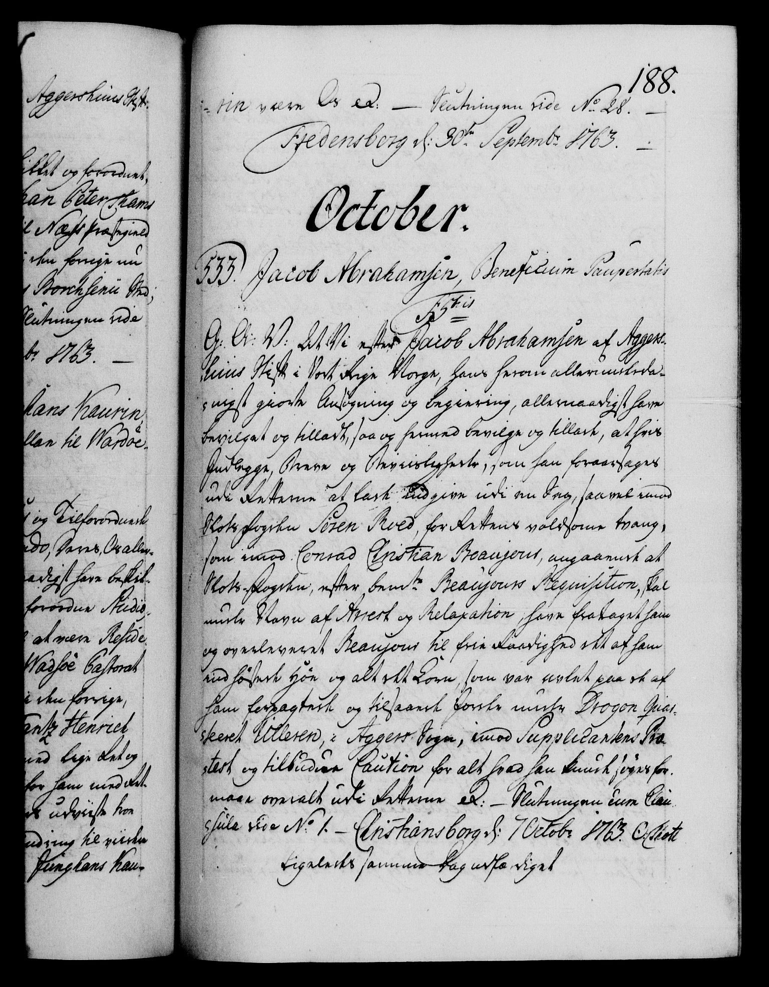 Danske Kanselli 1572-1799, AV/RA-EA-3023/F/Fc/Fca/Fcaa/L0042: Norske registre, 1763-1766, s. 188a