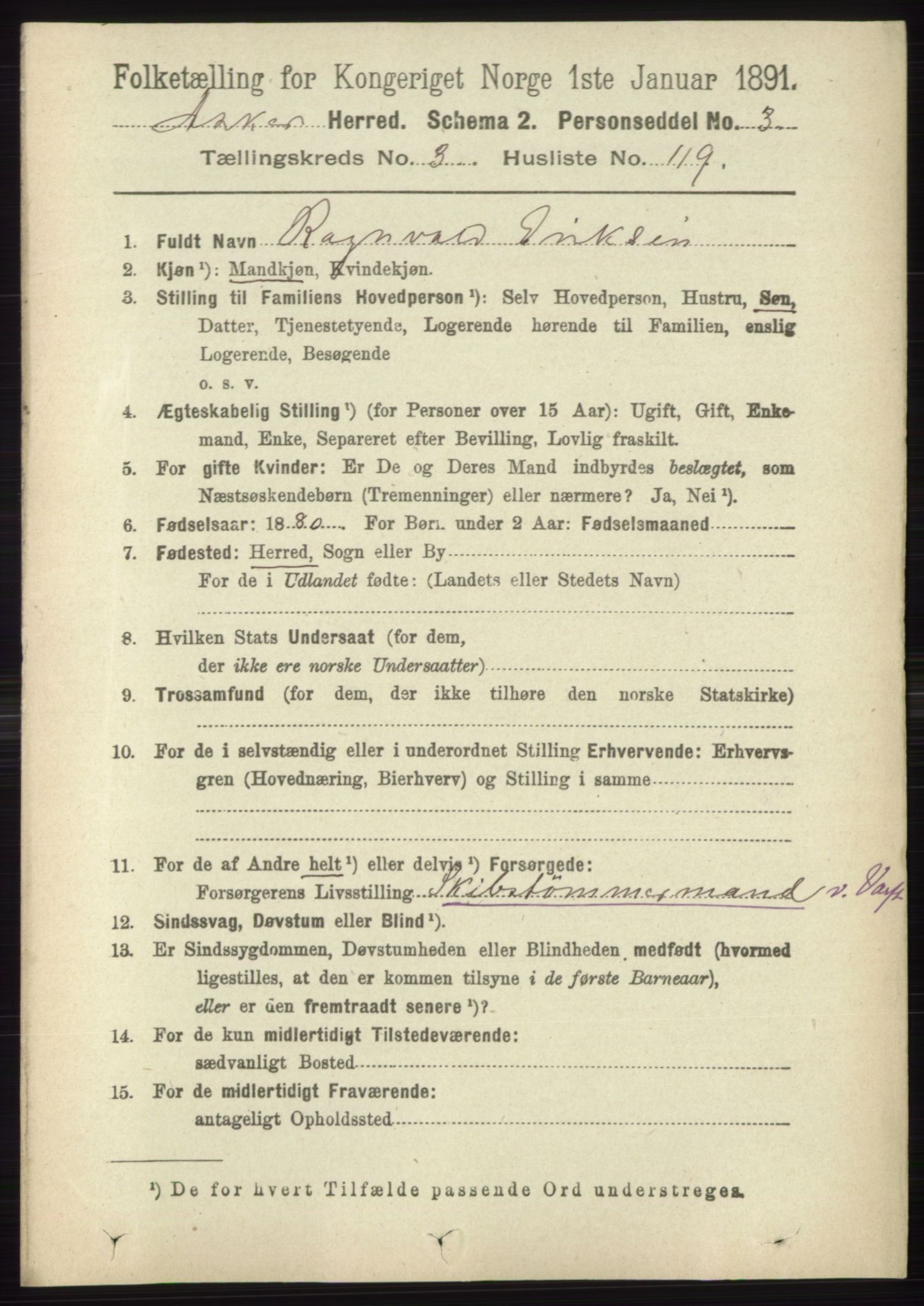 RA, Folketelling 1891 for 0220 Asker herred, 1891, s. 2693
