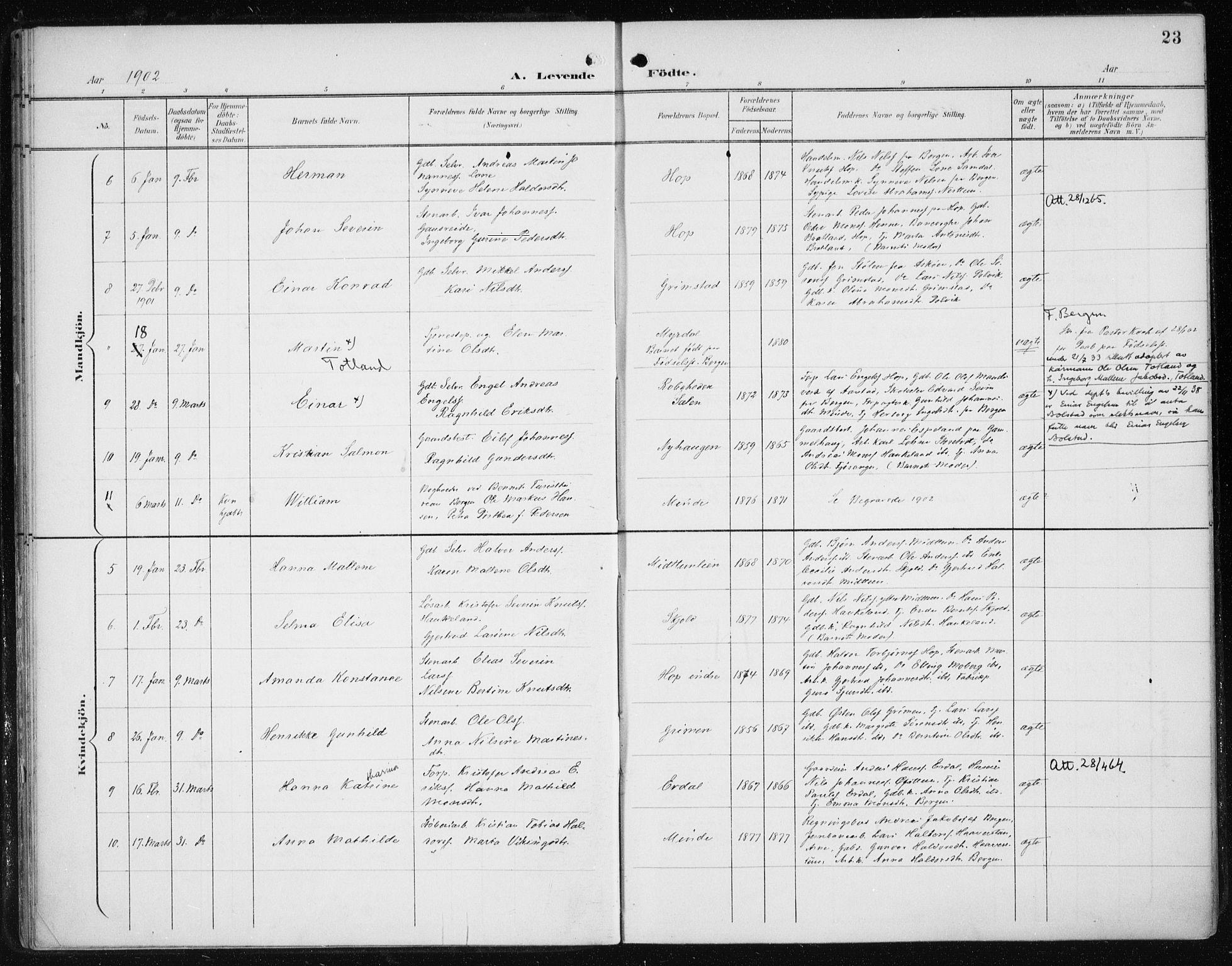 Fana Sokneprestembete, AV/SAB-A-75101/H/Haa/Haai/L0003: Ministerialbok nr. I 3, 1900-1912, s. 23