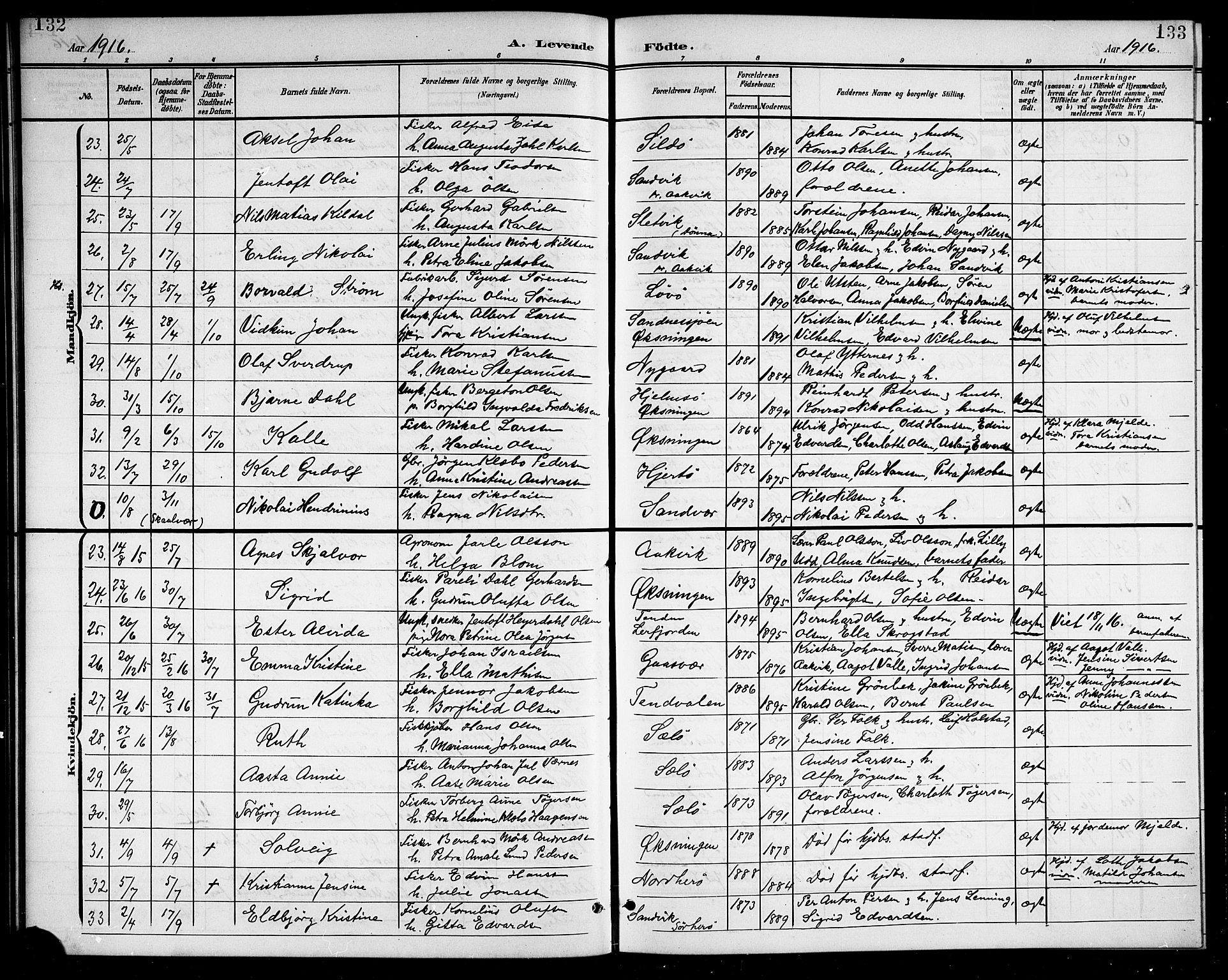 Ministerialprotokoller, klokkerbøker og fødselsregistre - Nordland, SAT/A-1459/834/L0516: Klokkerbok nr. 834C06, 1902-1918, s. 132-133