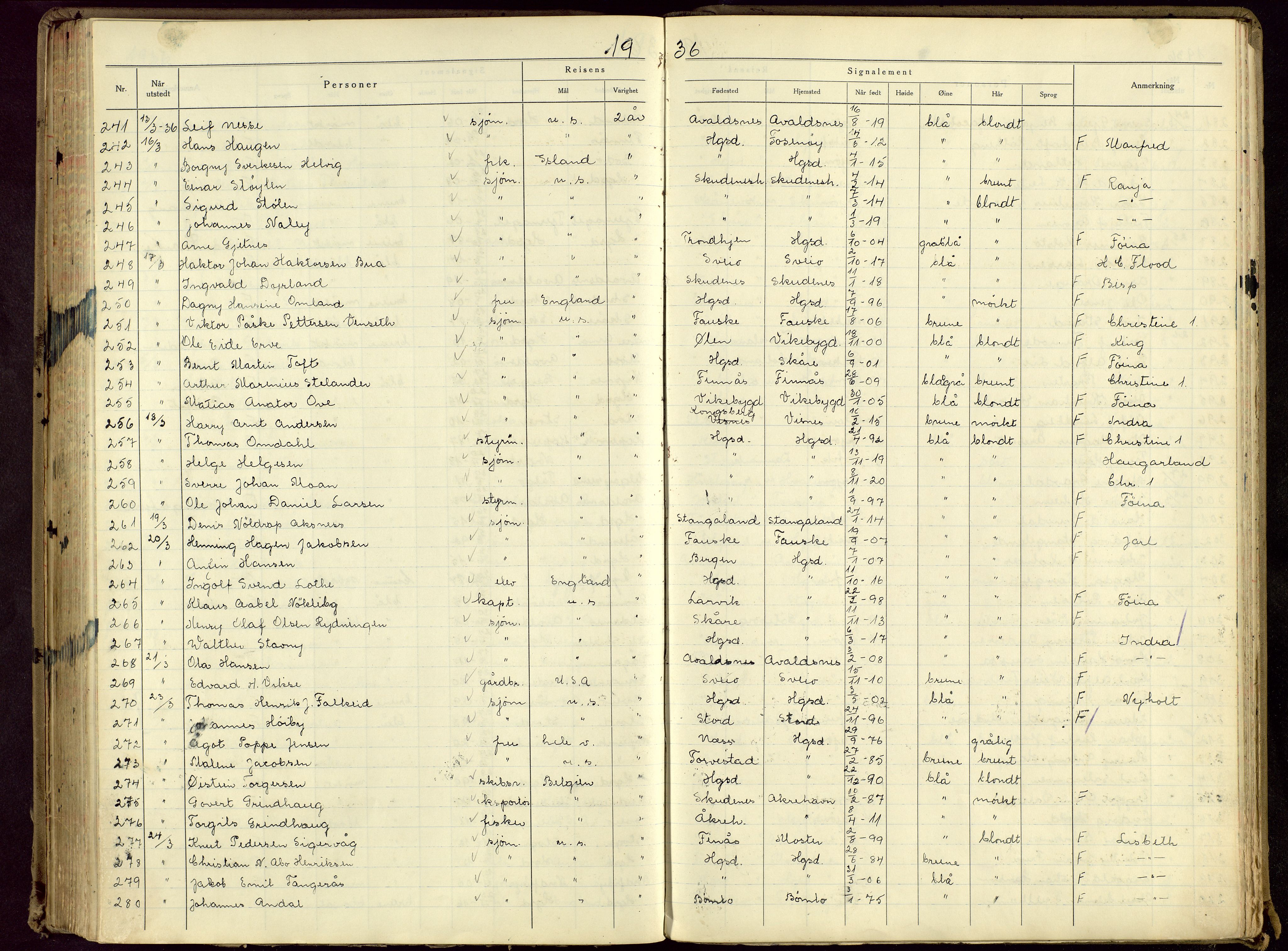 Haugesund politikammer, SAST/A-100440/K/L0005: Passprotokoll 23/12-34-24/12-36, 1934-1936, s. 151