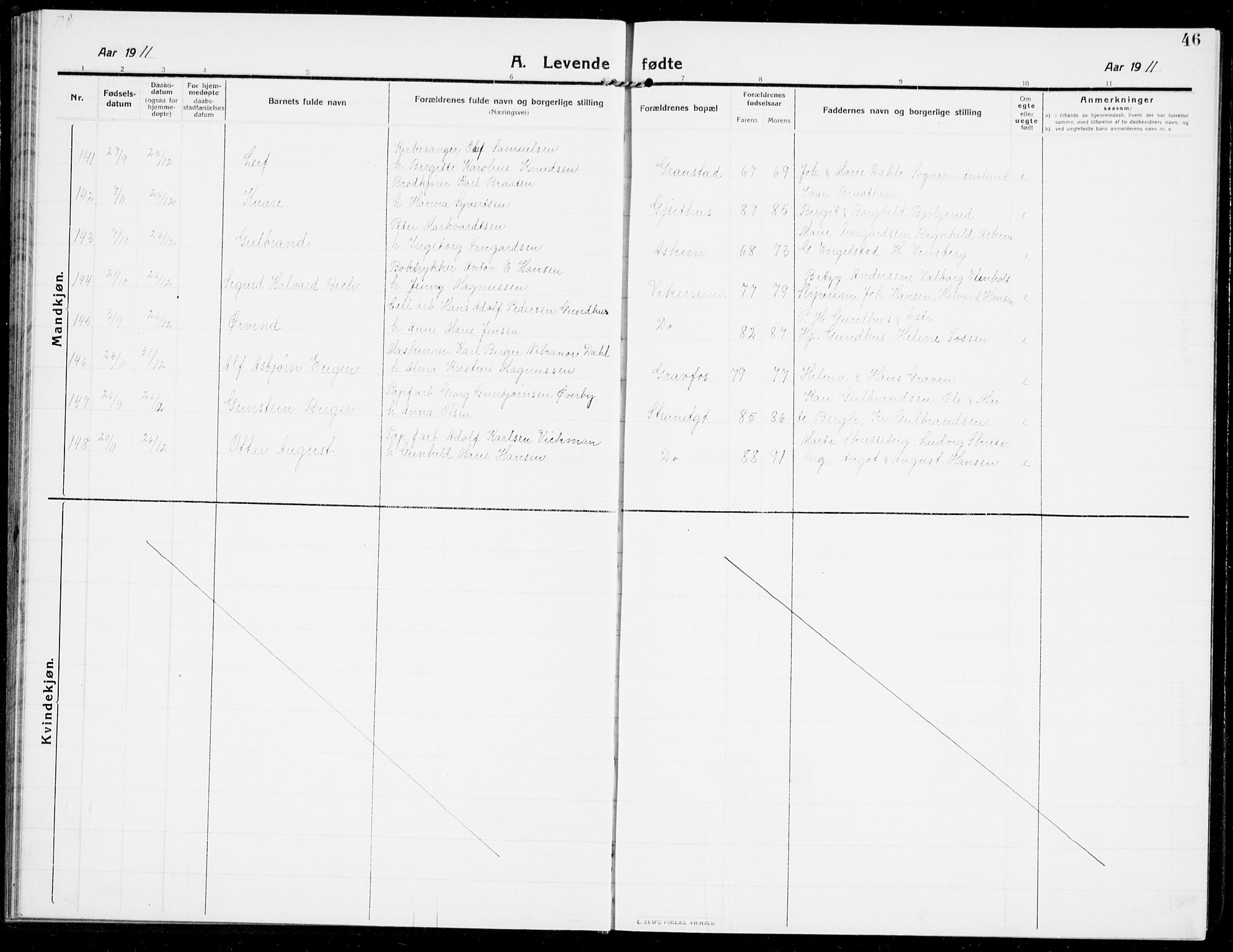 Modum kirkebøker, AV/SAKO-A-234/G/Ga/L0009: Klokkerbok nr. I 9, 1909-1923, s. 46