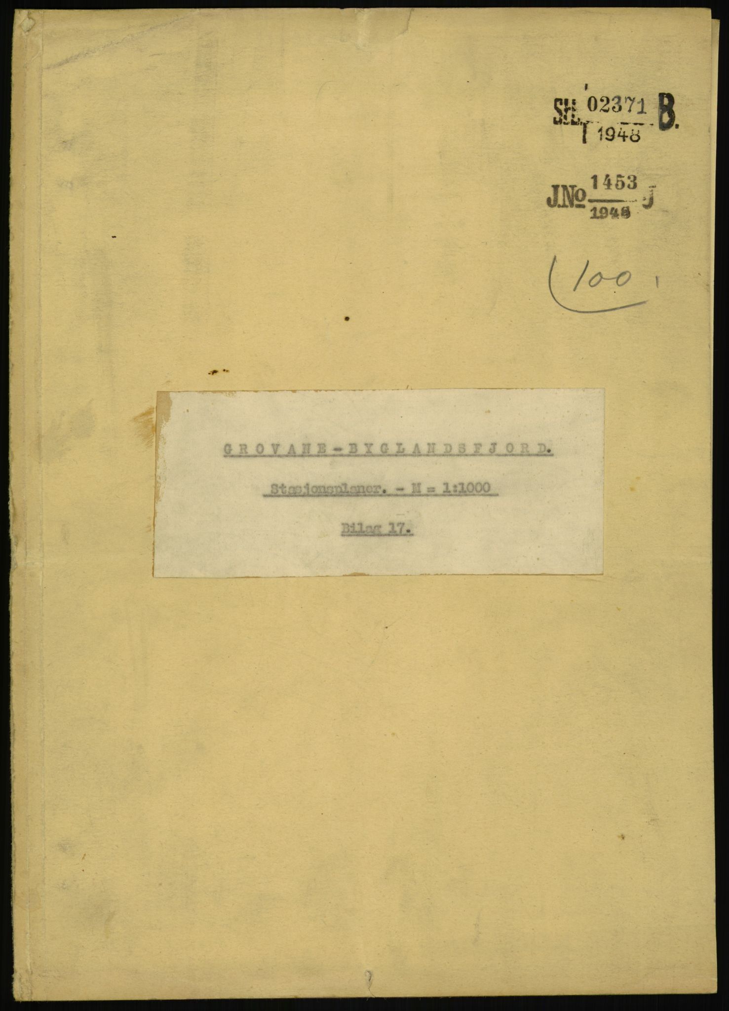 Arbeidsdepartementet, Jernbanekontorene, AV/RA-S-1195/4/Ee/L0349: Setesdalsbanen. Grovane-Byglandsfjord. Lengdeprofil. Overslag, 1948, s. 1