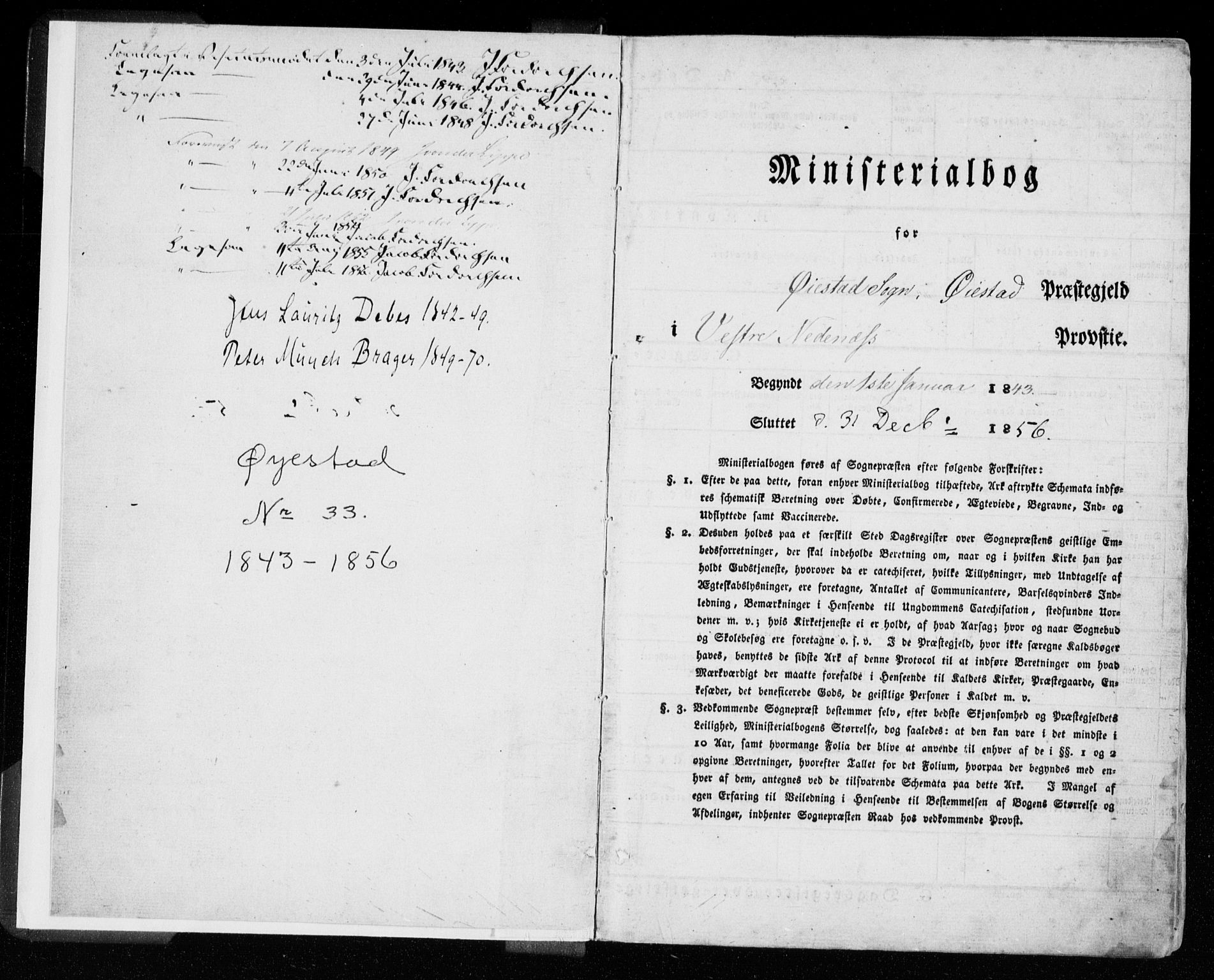 Øyestad sokneprestkontor, SAK/1111-0049/F/Fa/L0014: Ministerialbok nr. A 14, 1843-1856