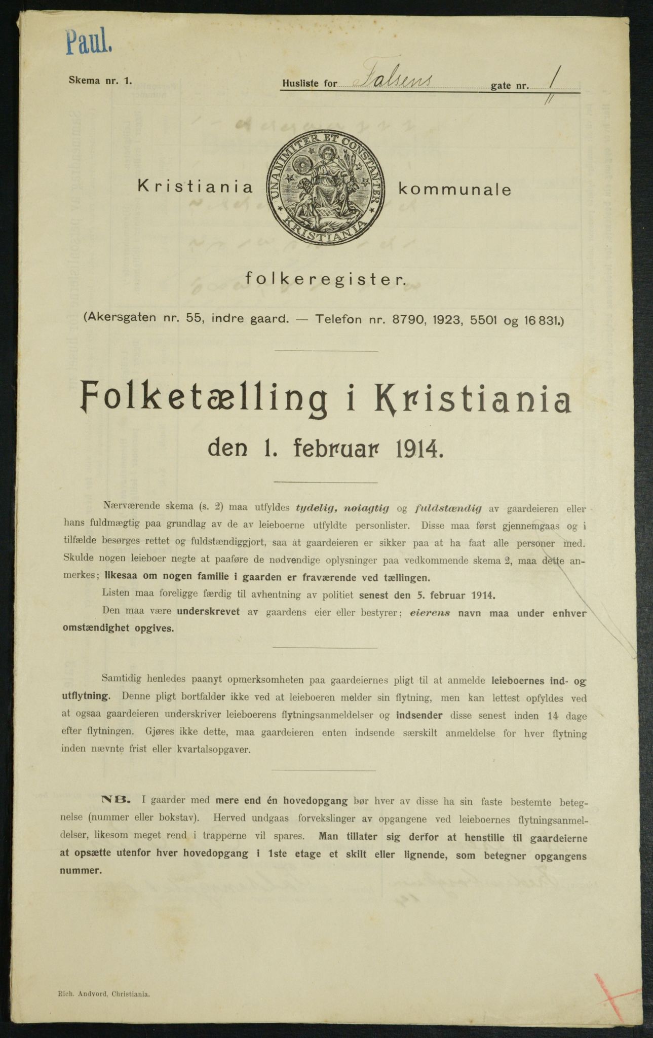 OBA, Kommunal folketelling 1.2.1914 for Kristiania, 1914, s. 23407