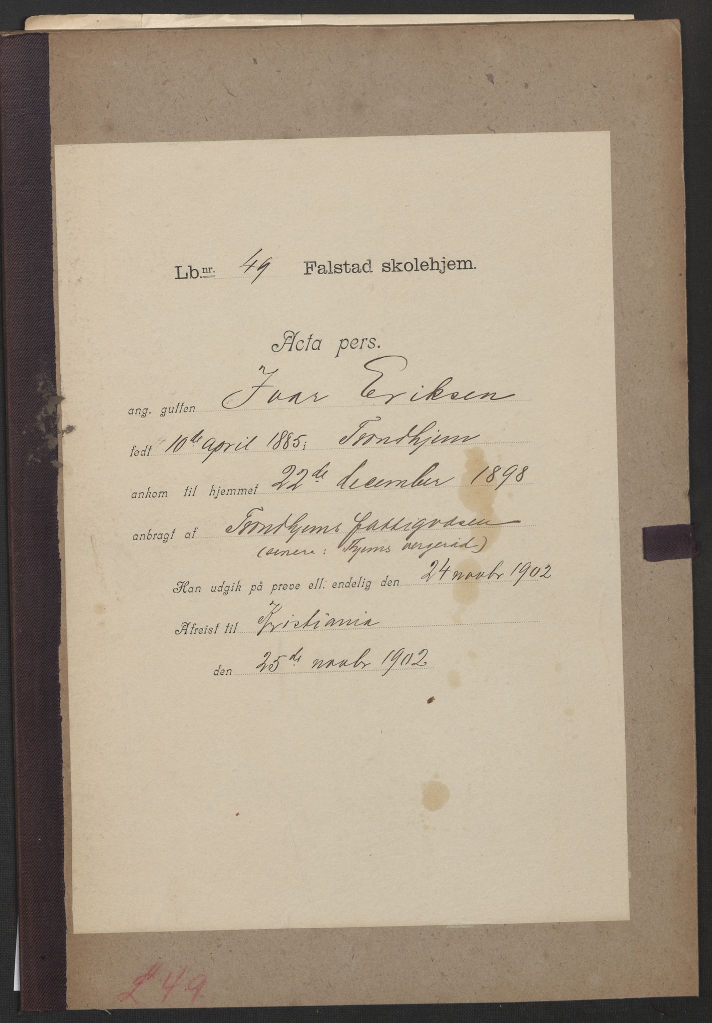 Falstad skolehjem, AV/RA-S-1676/E/Eb/L0002: Elevmapper løpenr. 42-61, 1898-1907, s. 218