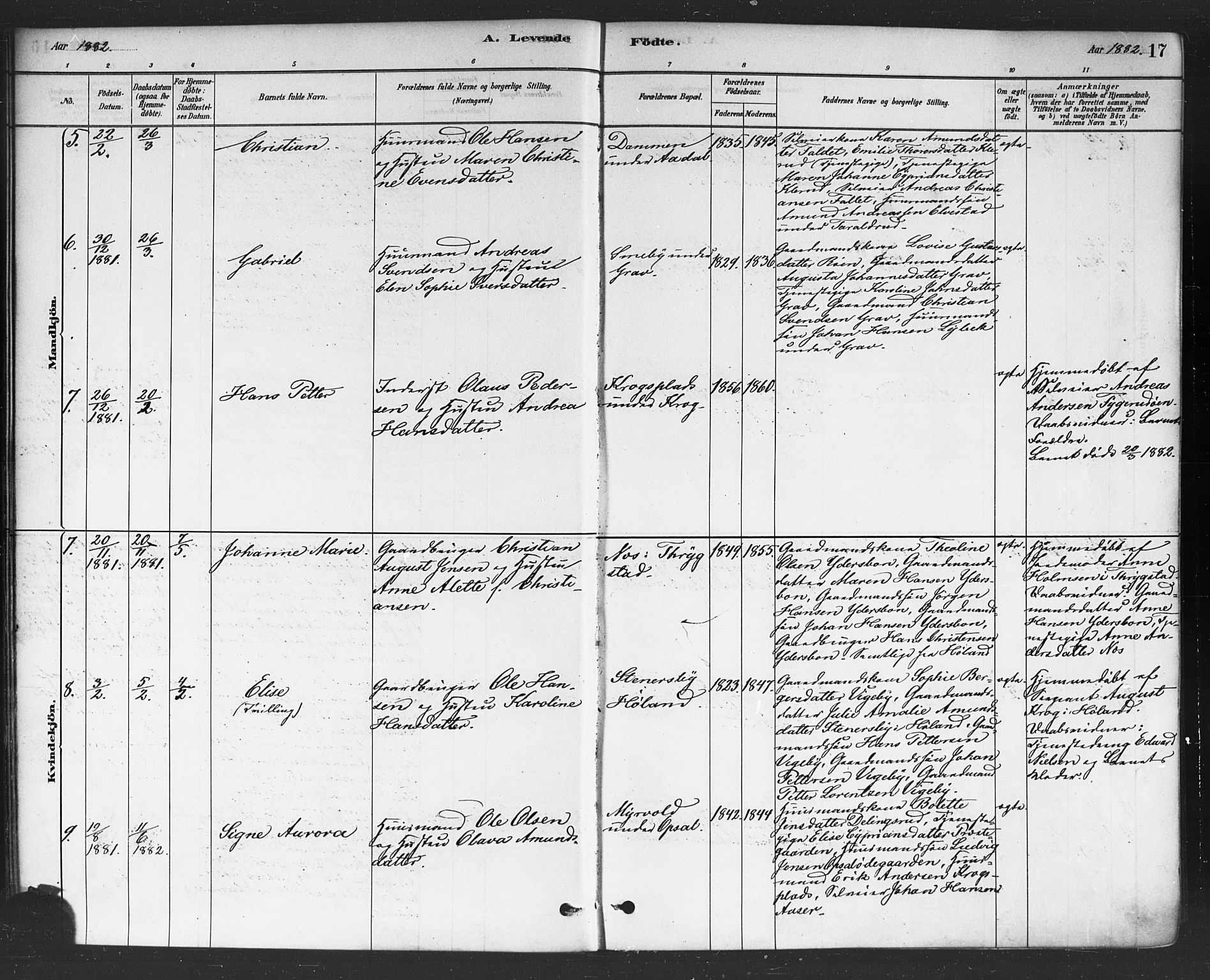 Rødenes prestekontor Kirkebøker, AV/SAO-A-2005/F/Fa/L0009: Ministerialbok nr. I 9, 1880-1889, s. 17