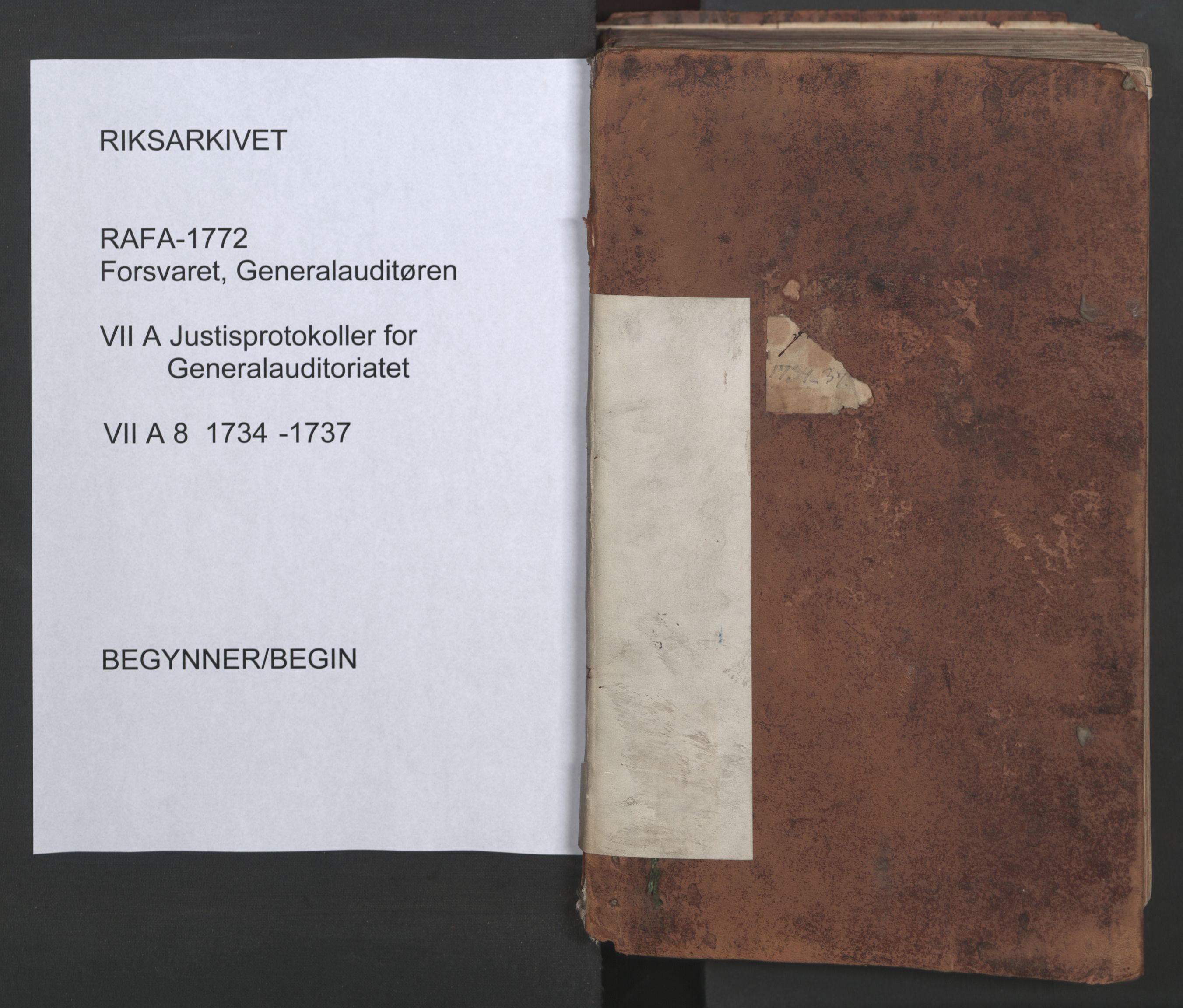 Forsvaret, Generalauditøren, RA/RAFA-1772/F/Fg/Fga/L0008: Justitsprotokoller, 1734-1737
