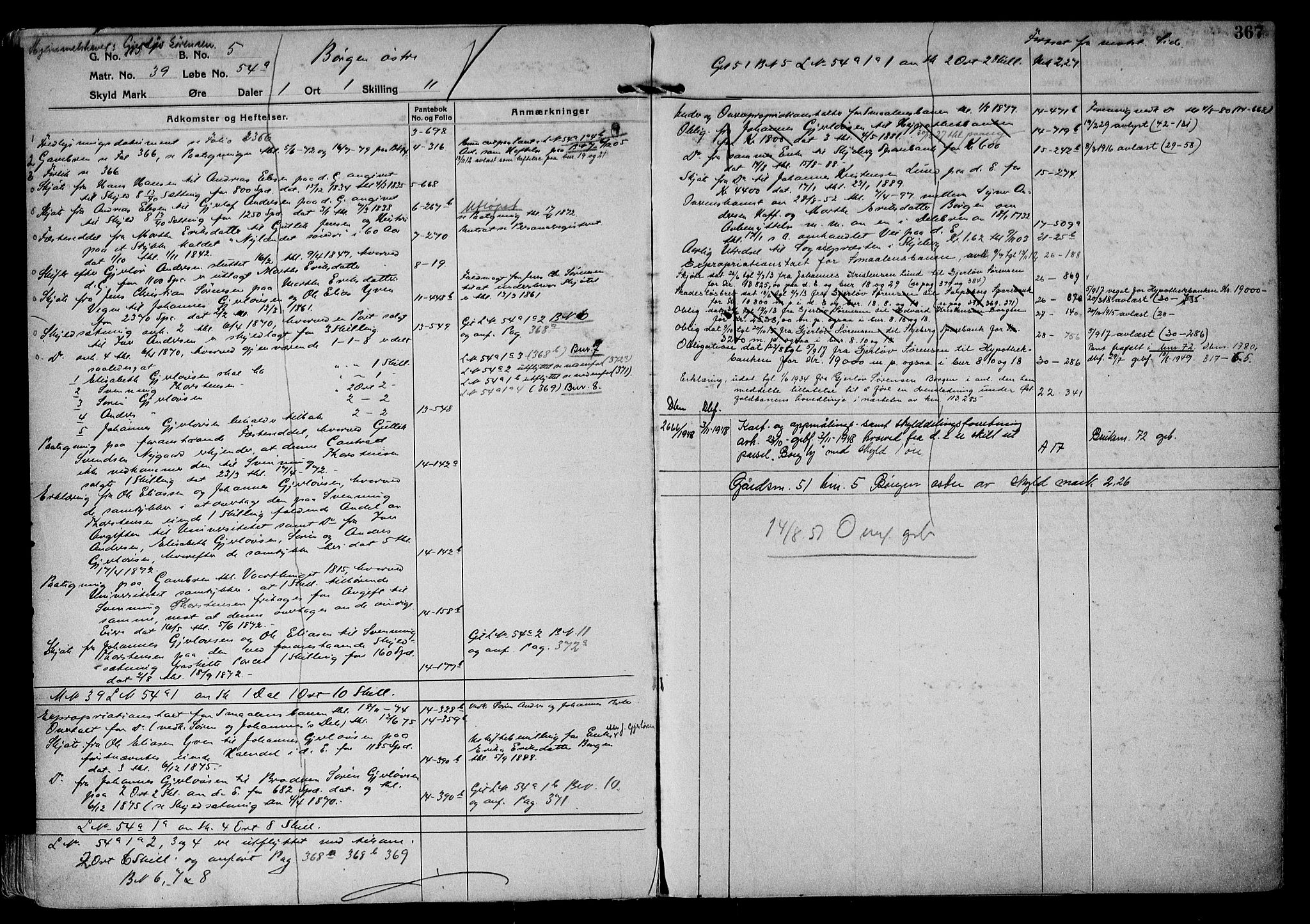Tune sorenskriveri, AV/SAO-A-10470/G/Ga/Gab/Gabf/L0001: Panteregister nr. VI 1, 1782-1953, s. 367