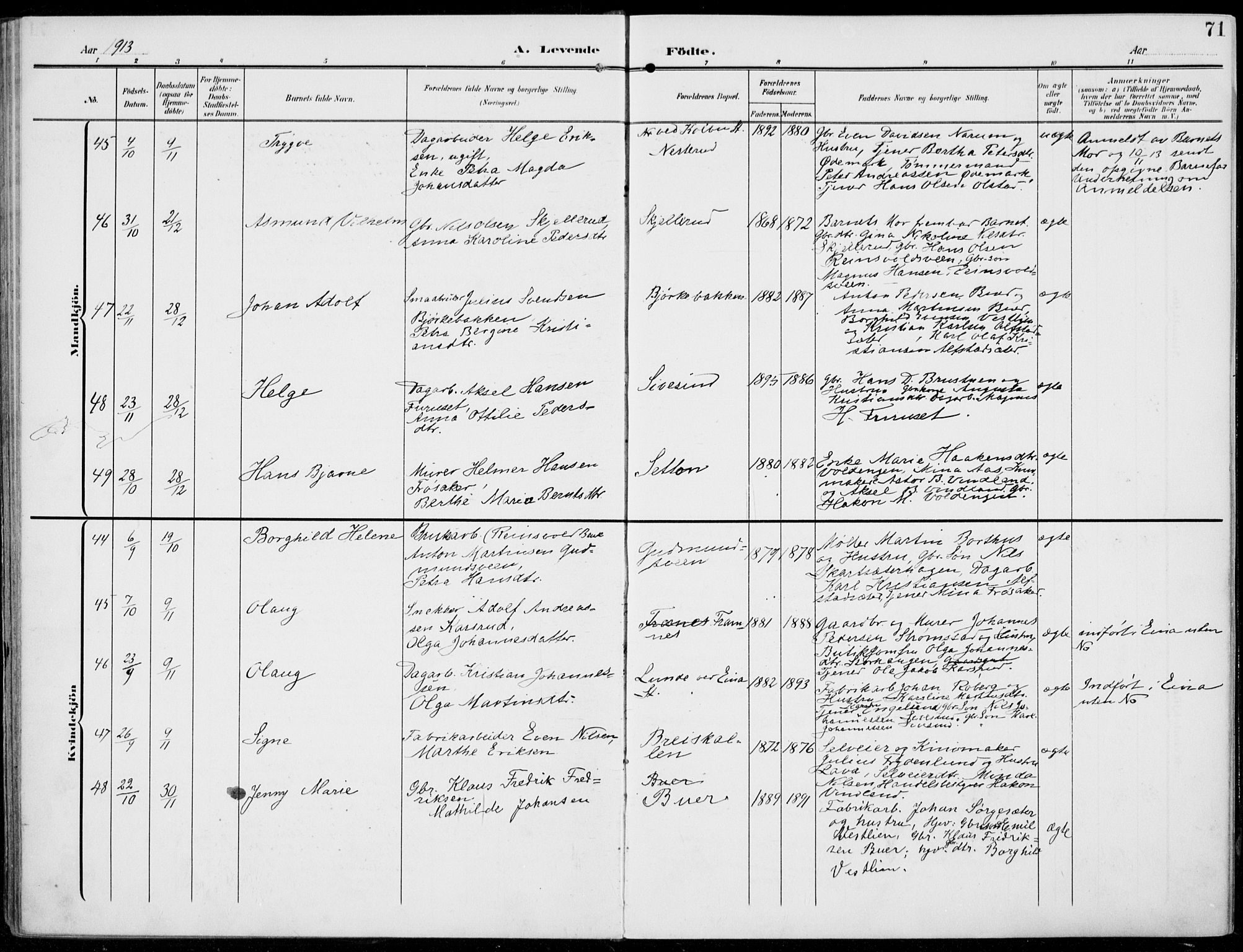 Vestre Toten prestekontor, AV/SAH-PREST-108/H/Ha/Haa/L0014: Ministerialbok nr. 14, 1907-1920, s. 71