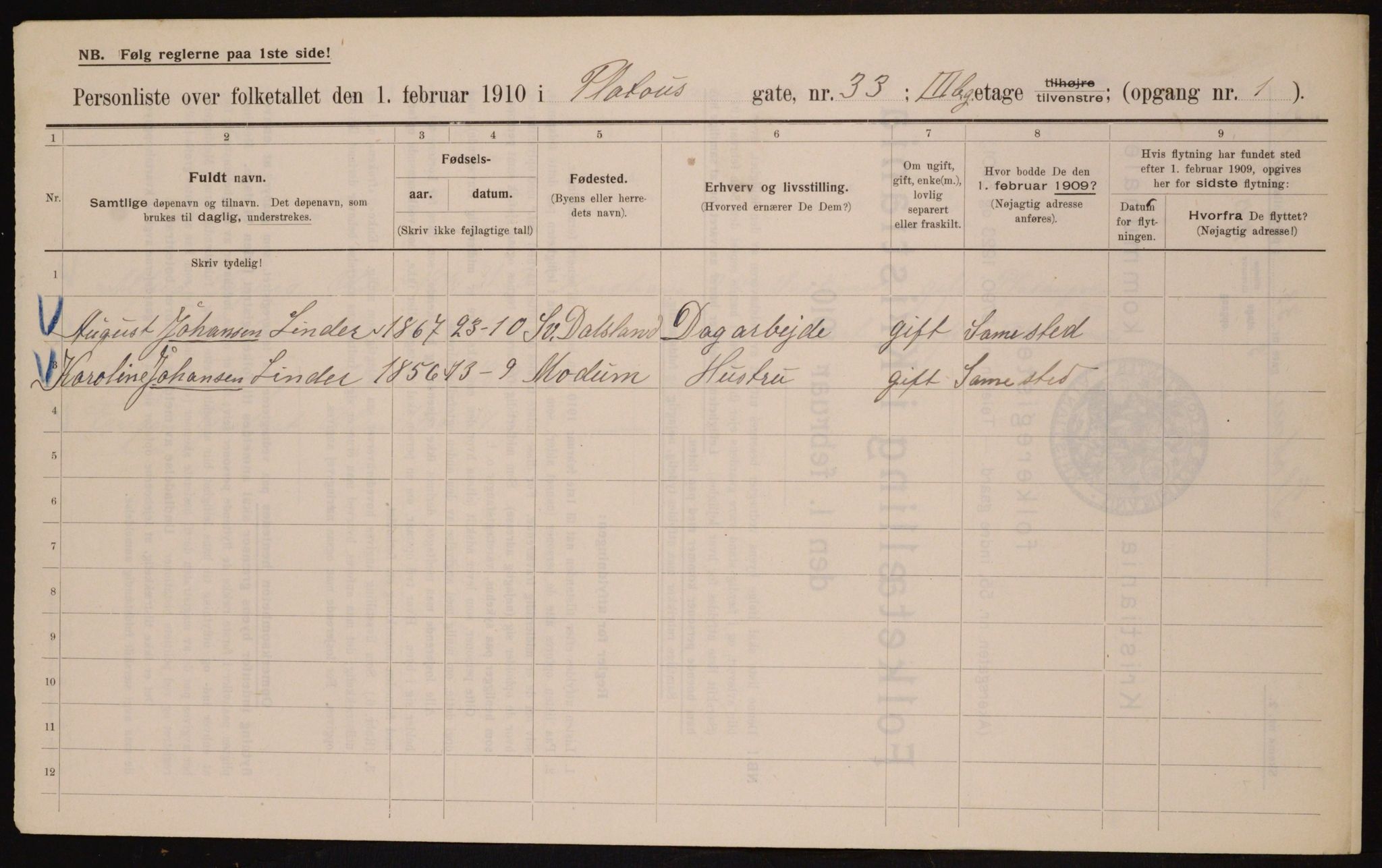 OBA, Kommunal folketelling 1.2.1910 for Kristiania, 1910, s. 77566