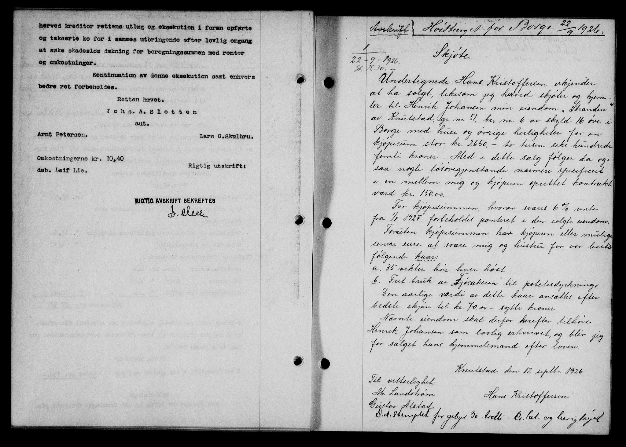 Lofoten sorenskriveri, SAT/A-0017/1/2/2C/L0014b: Pantebok nr. 14b, 1926-1926, Tingl.dato: 22.09.1926
