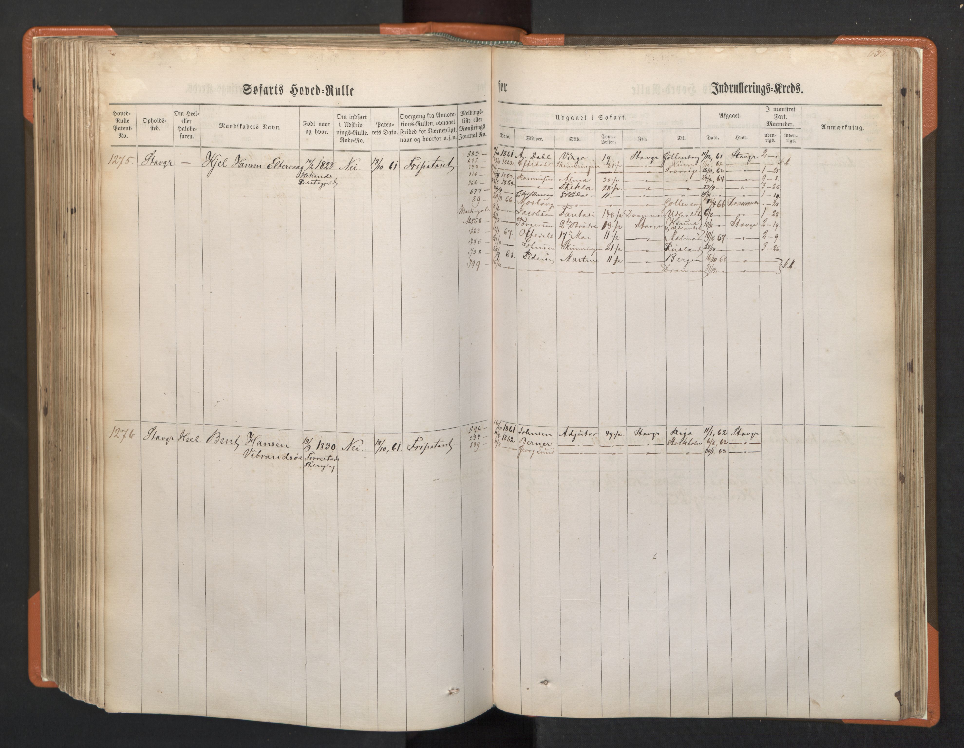 Stavanger sjømannskontor, AV/SAST-A-102006/F/Fb/Fbb/L0002: Sjøfartshovedrulle, patentnr. 721-1450 (del 2), 1863, s. 284