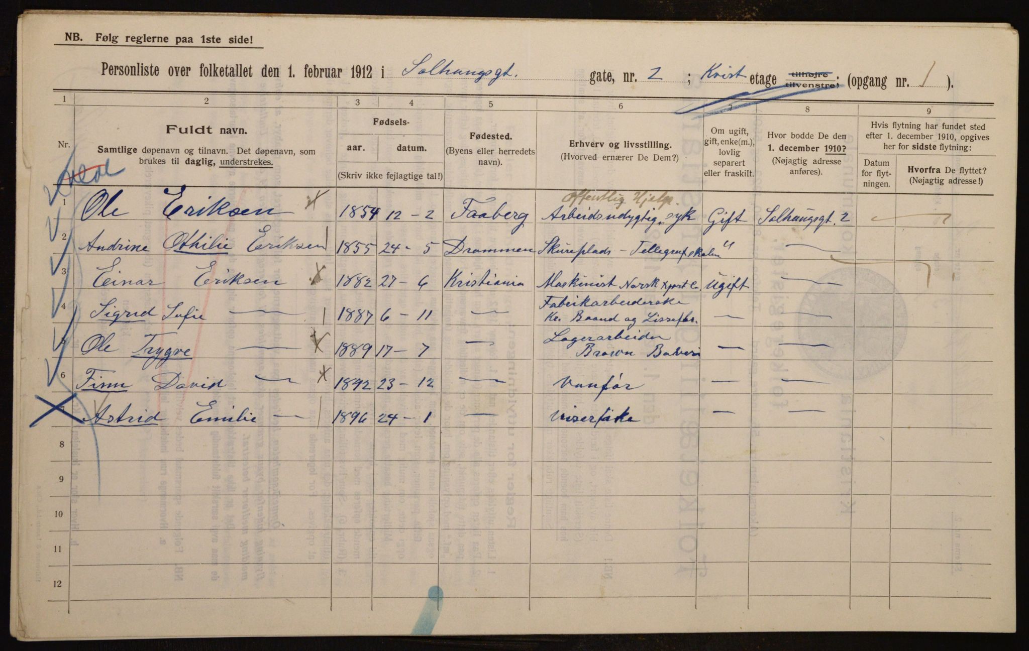 OBA, Kommunal folketelling 1.2.1912 for Kristiania, 1912, s. 99700