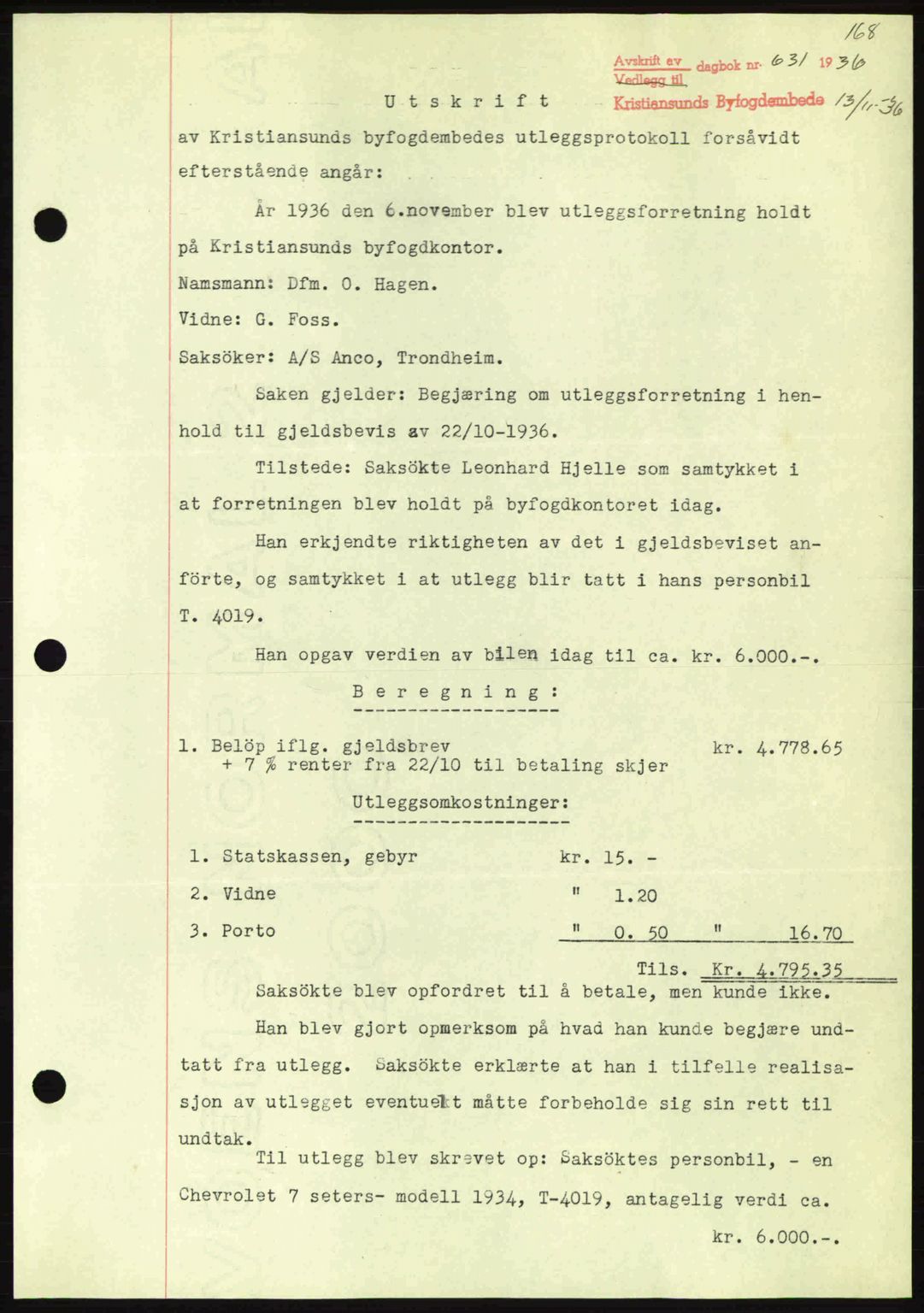 Kristiansund byfogd, SAT/A-4587/A/27: Pantebok nr. 29, 1936-1937, Dagboknr: 631/1936