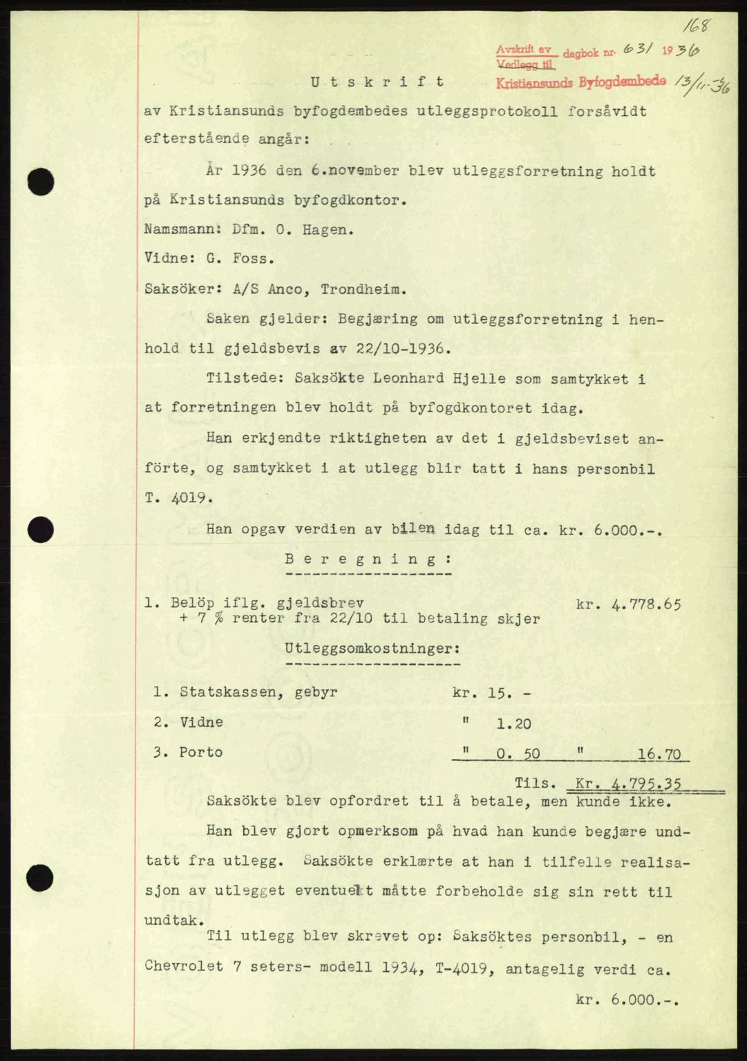 Kristiansund byfogd, AV/SAT-A-4587/A/27: Pantebok nr. 29, 1936-1937, Dagboknr: 631/1936