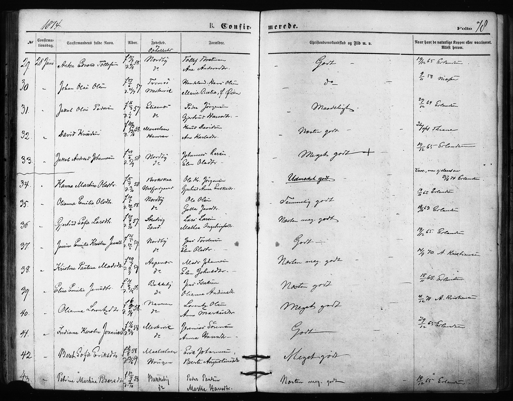 Balsfjord sokneprestembete, AV/SATØ-S-1303/G/Gaa/L0002kirke: Ministerialbok nr. 2, 1871-1886, s. 78