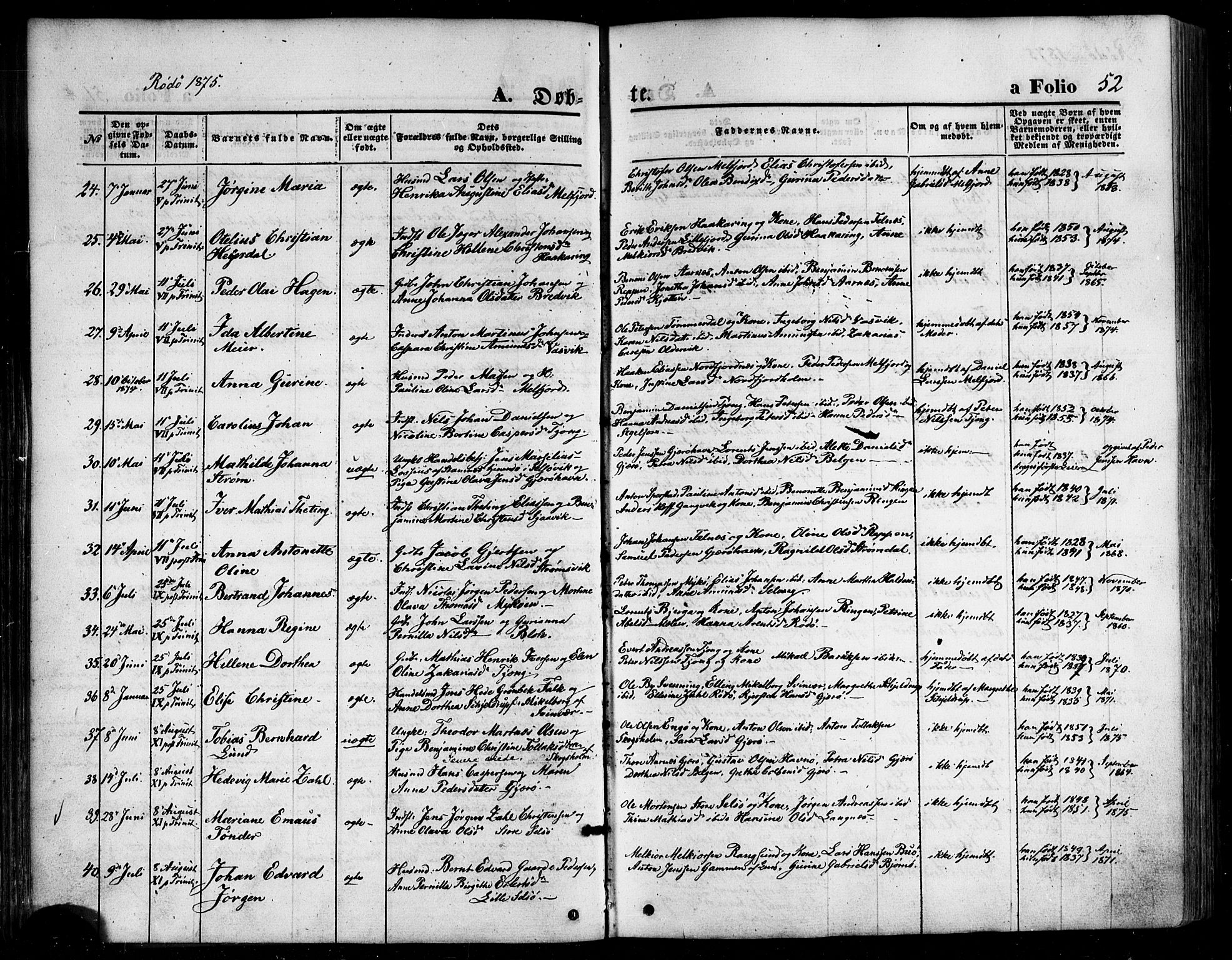 Ministerialprotokoller, klokkerbøker og fødselsregistre - Nordland, SAT/A-1459/841/L0606: Ministerialbok nr. 841A10, 1860-1877, s. 52