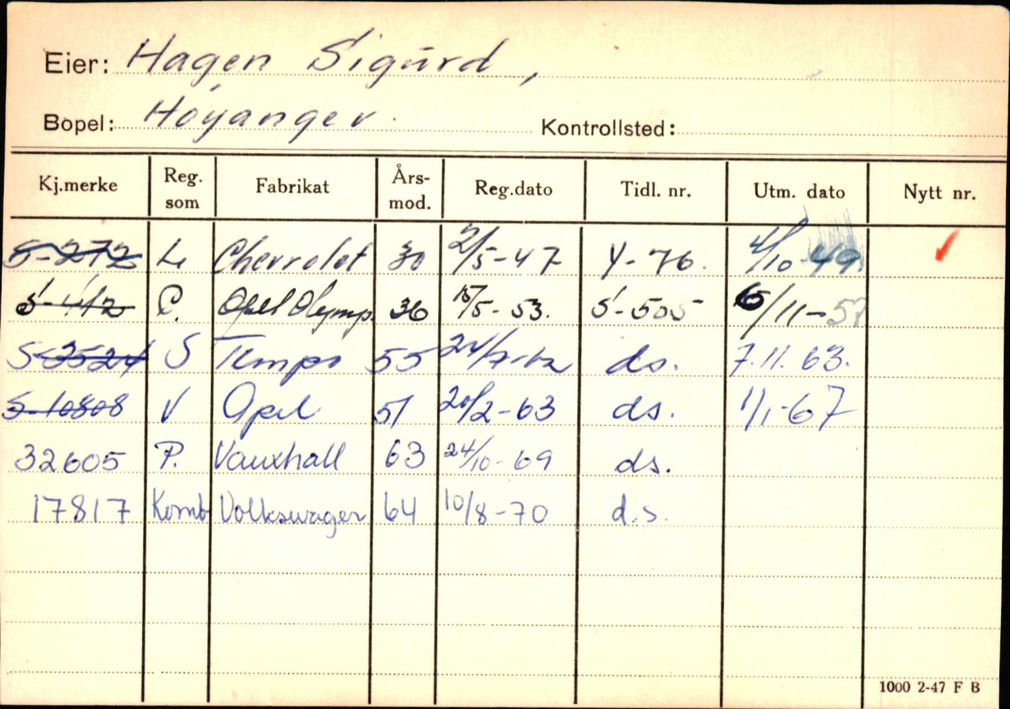 Statens vegvesen, Sogn og Fjordane vegkontor, AV/SAB-A-5301/4/F/L0130: Eigarregister Eid T-Å. Høyanger A-O, 1945-1975, s. 1219