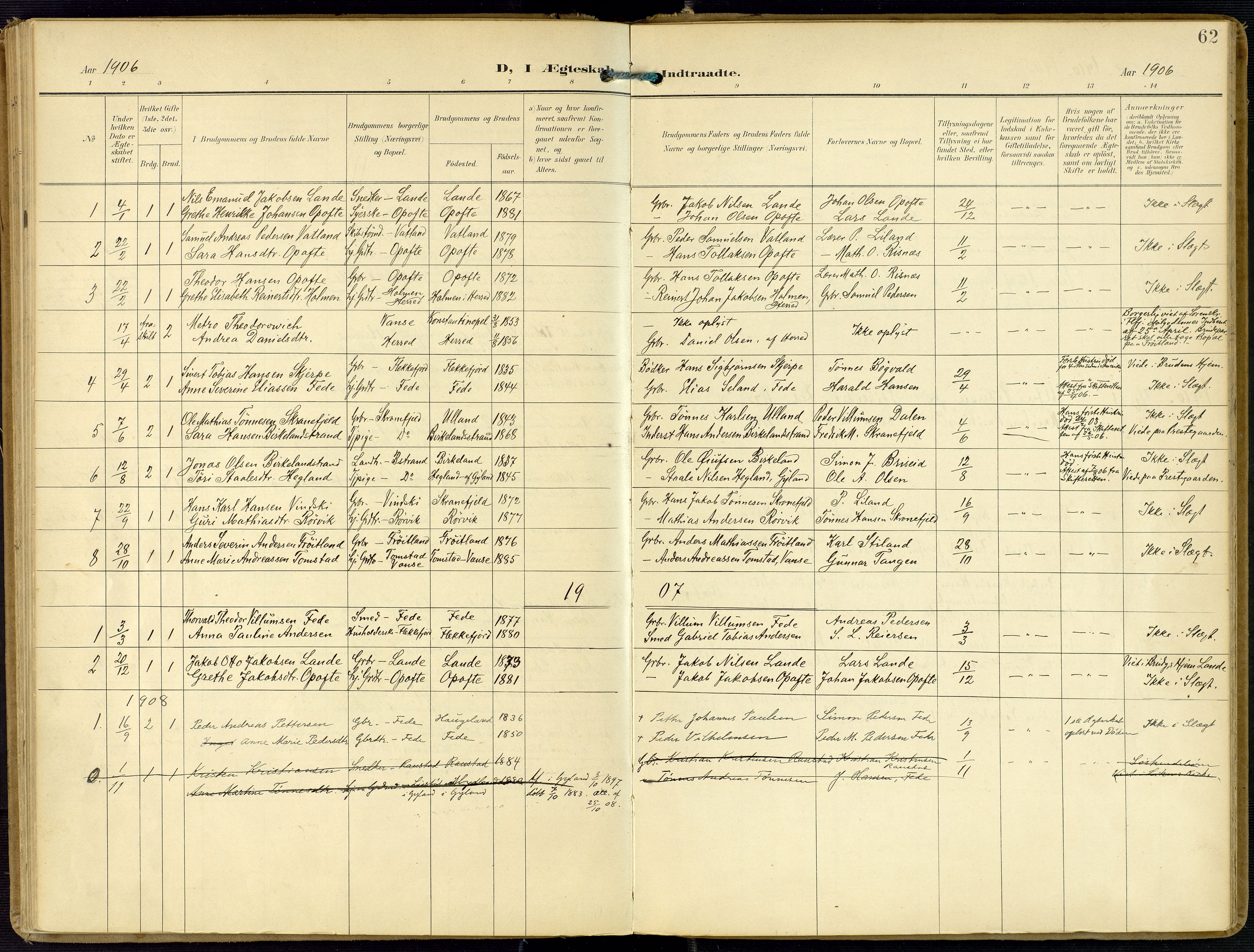 Kvinesdal sokneprestkontor, AV/SAK-1111-0026/F/Fa/Faa/L0005: Ministerialbok nr. A 5, 1898-1915, s. 62