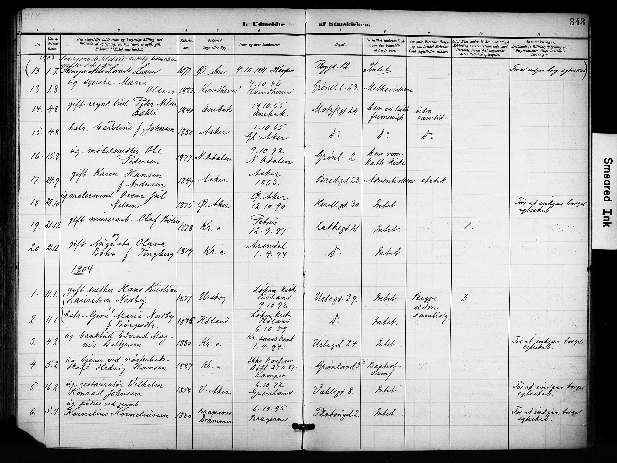 Grønland prestekontor Kirkebøker, AV/SAO-A-10848/F/Fa/L0015: Ministerialbok nr. 15, 1899-1919, s. 343