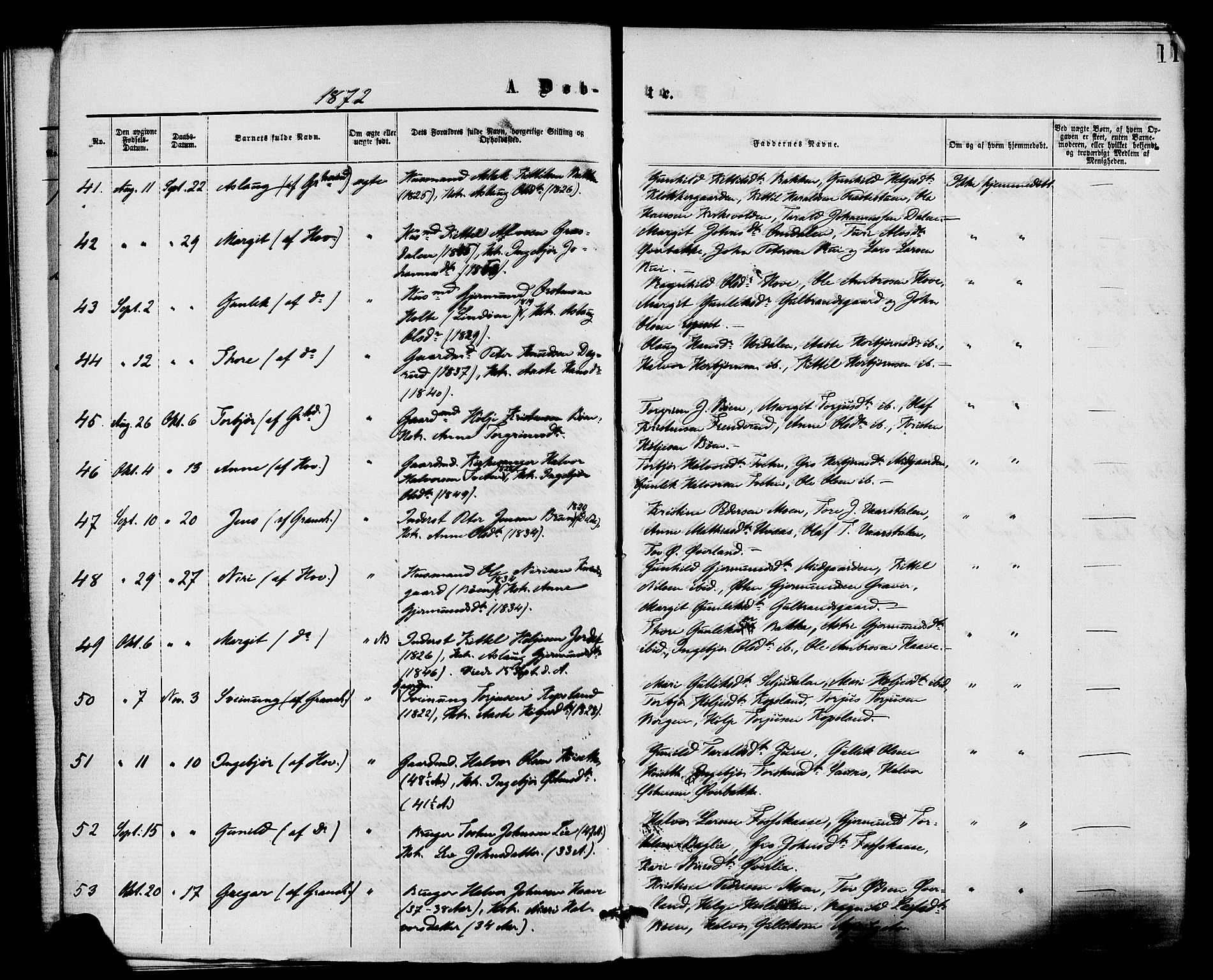 Gransherad kirkebøker, AV/SAKO-A-267/F/Fa/L0004: Ministerialbok nr. I 4, 1871-1886, s. 11