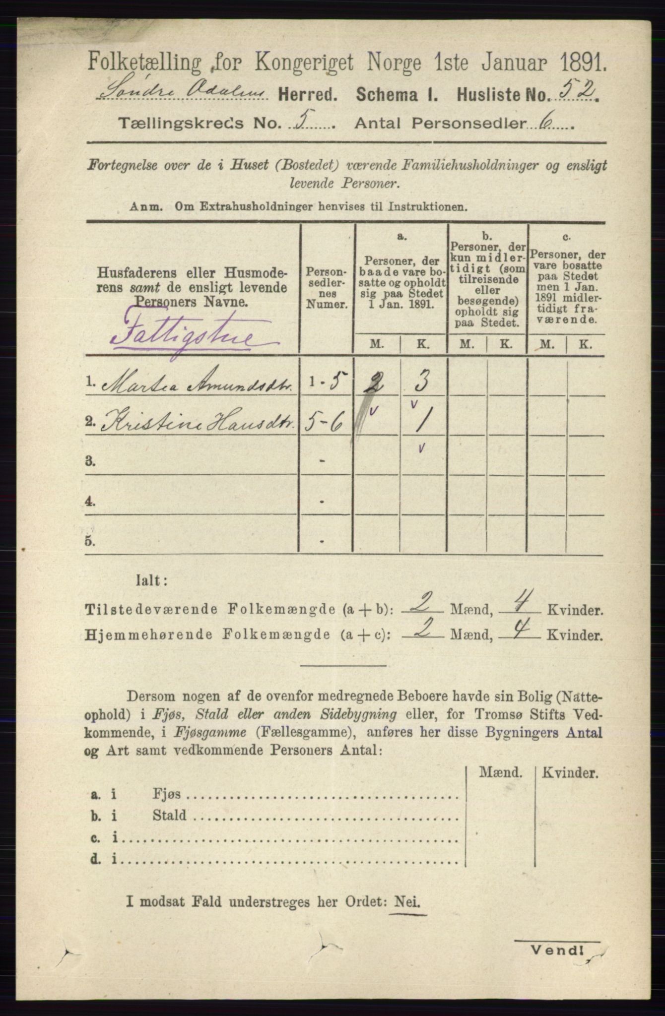 RA, Folketelling 1891 for 0419 Sør-Odal herred, 1891, s. 2322