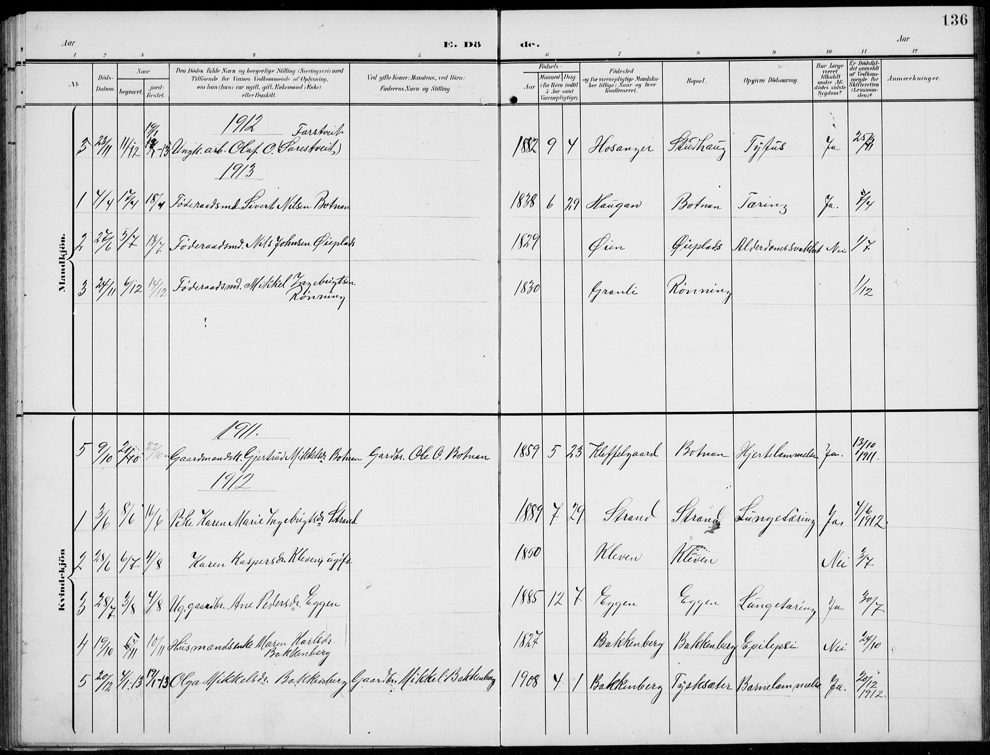 Kvikne prestekontor, AV/SAH-PREST-064/H/Ha/Hab/L0004: Klokkerbok nr. 4, 1902-1937, s. 136