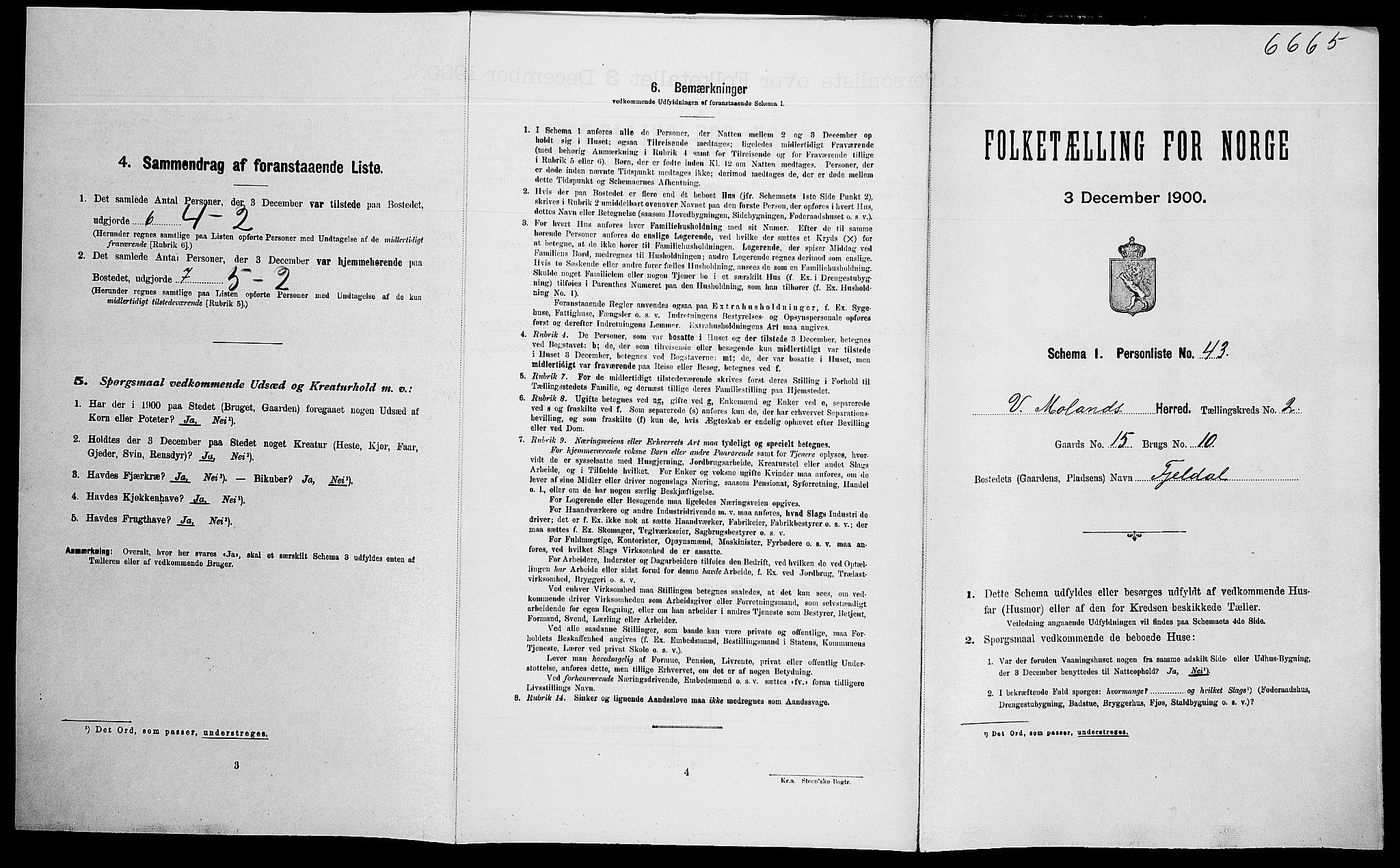 SAK, Folketelling 1900 for 0926 Vestre Moland herred, 1900, s. 319
