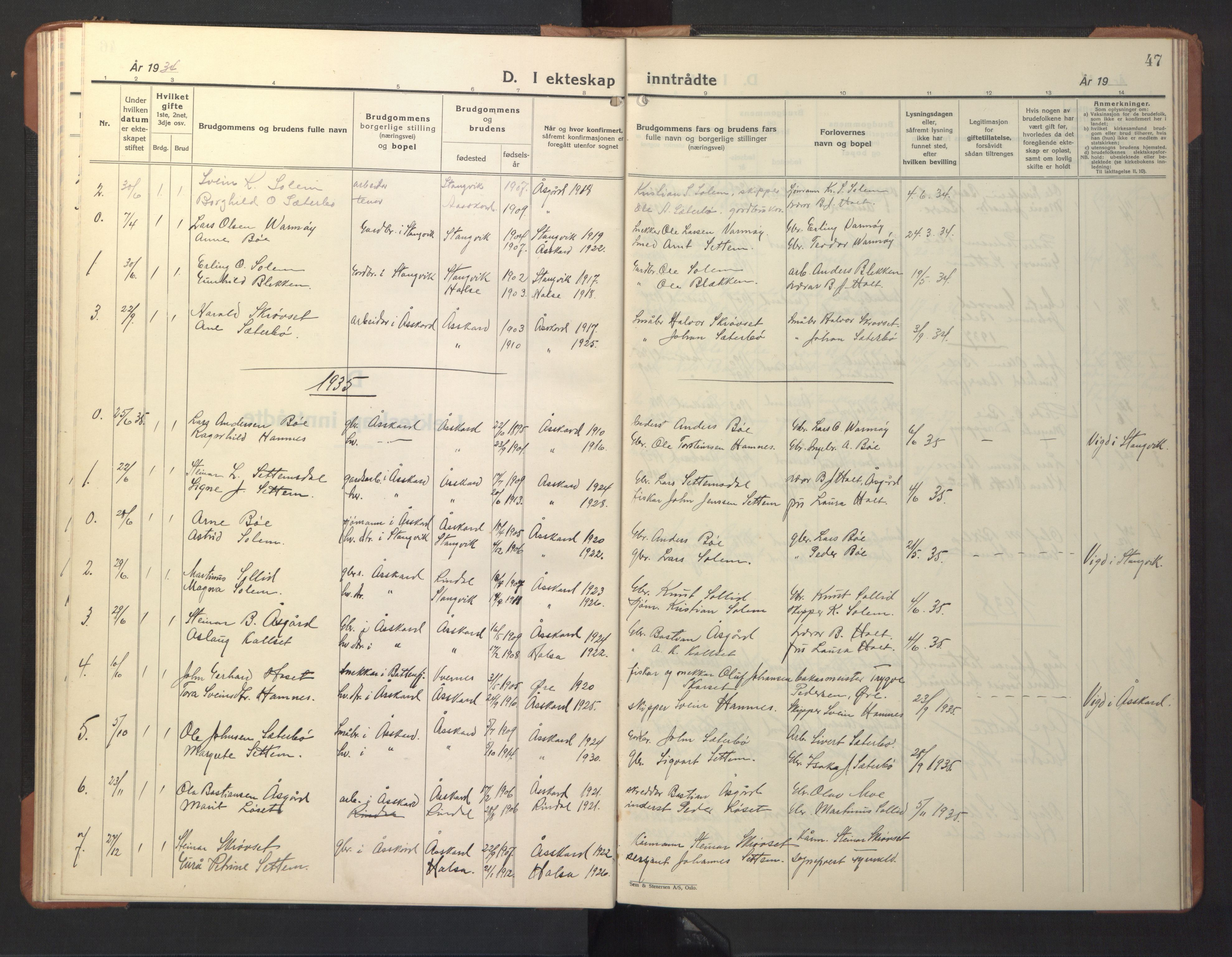 Ministerialprotokoller, klokkerbøker og fødselsregistre - Møre og Romsdal, AV/SAT-A-1454/594/L1038: Klokkerbok nr. 594C01, 1934-1946, s. 47