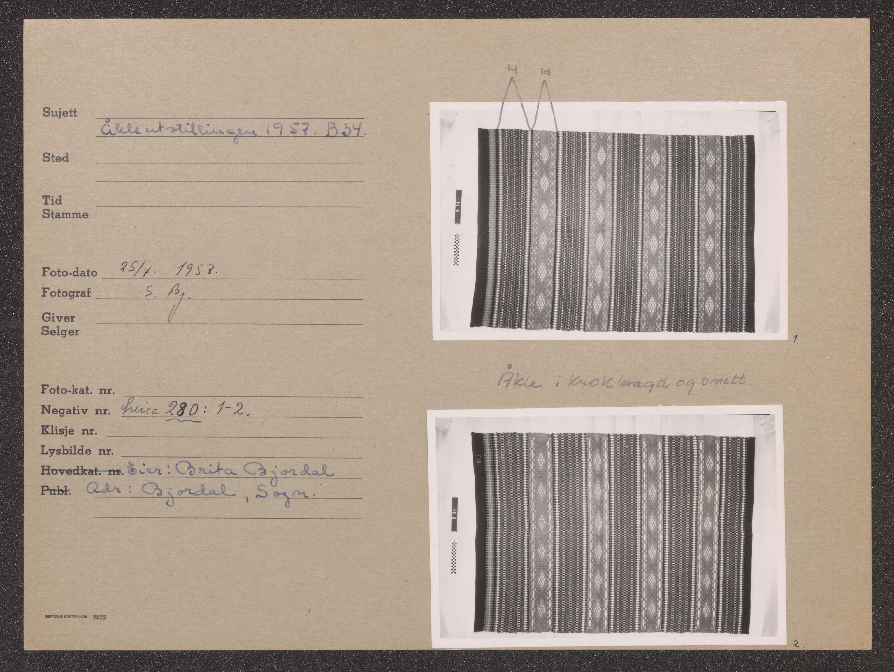 Åkleprosjektet 1957, UMB/A008/F/Fa/L0001/0001: Registreringskort Smettåkle A-H / Smettåkler A -E, 1957