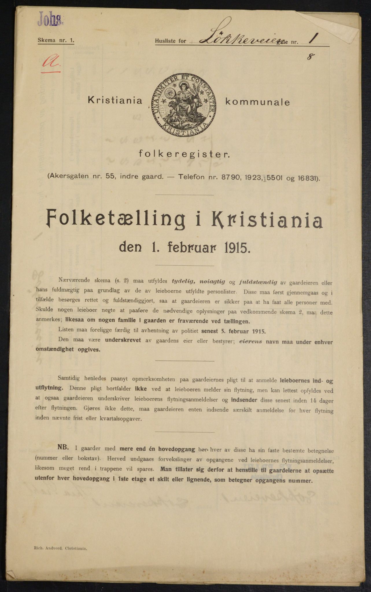 OBA, Kommunal folketelling 1.2.1915 for Kristiania, 1915, s. 58006