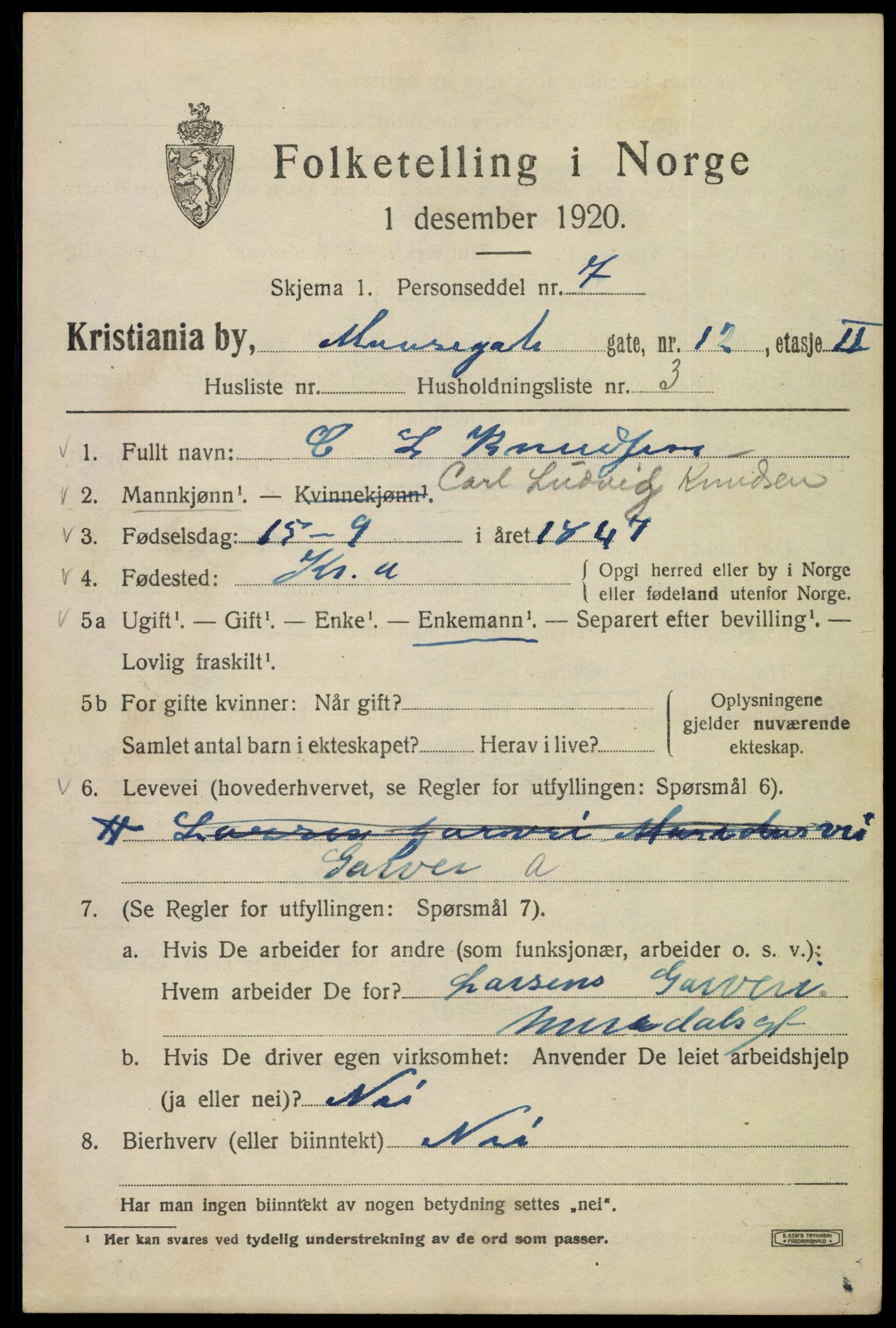 SAO, Folketelling 1920 for 0301 Kristiania kjøpstad, 1920, s. 397449