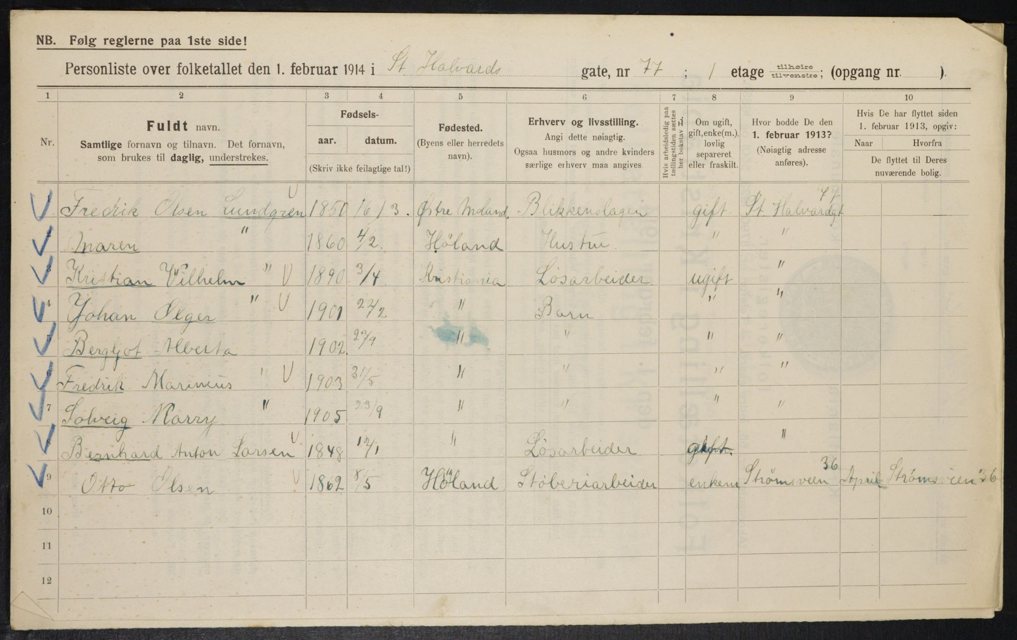 OBA, Kommunal folketelling 1.2.1914 for Kristiania, 1914, s. 87734