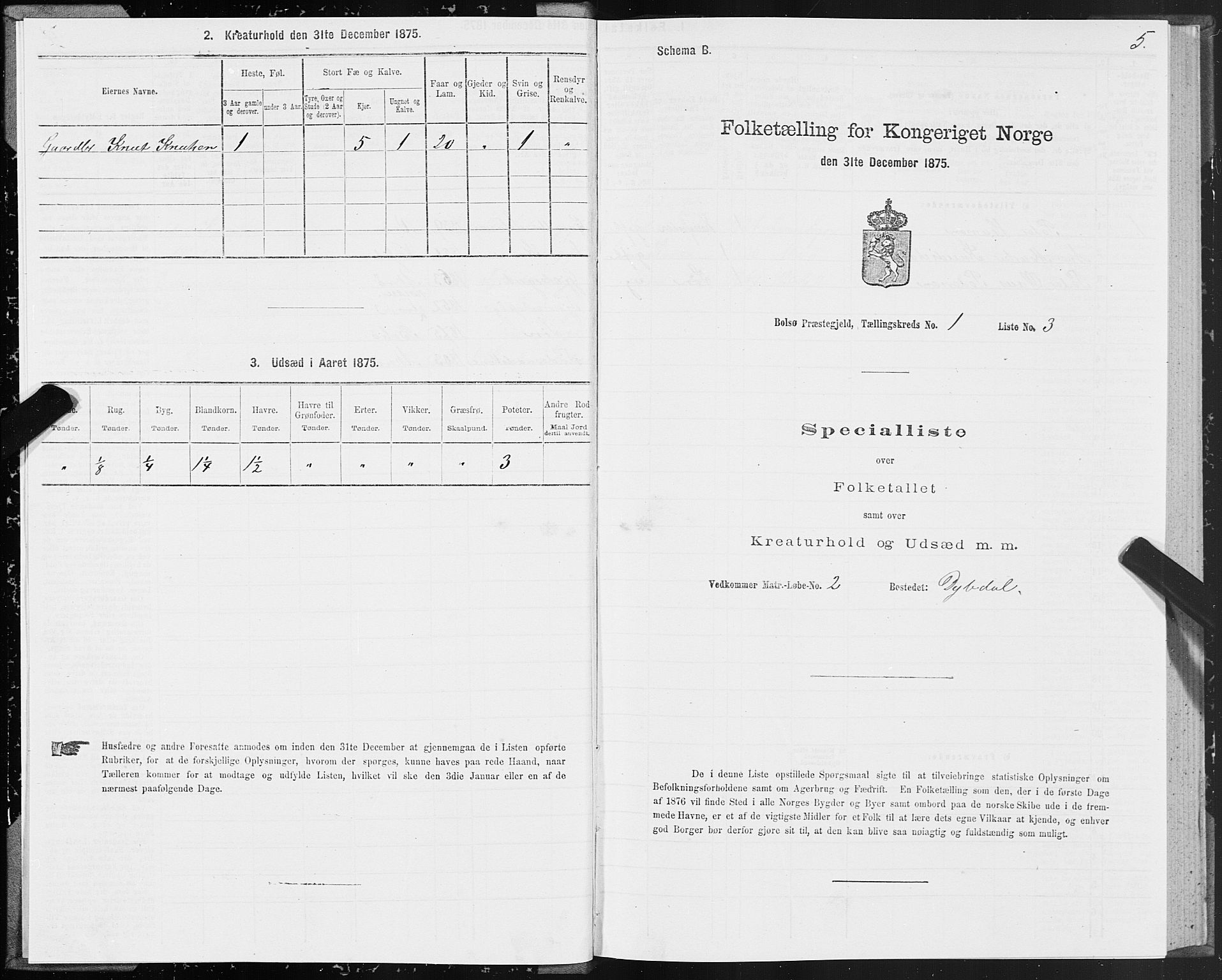 SAT, Folketelling 1875 for 1544P Bolsøy prestegjeld, 1875, s. 1005