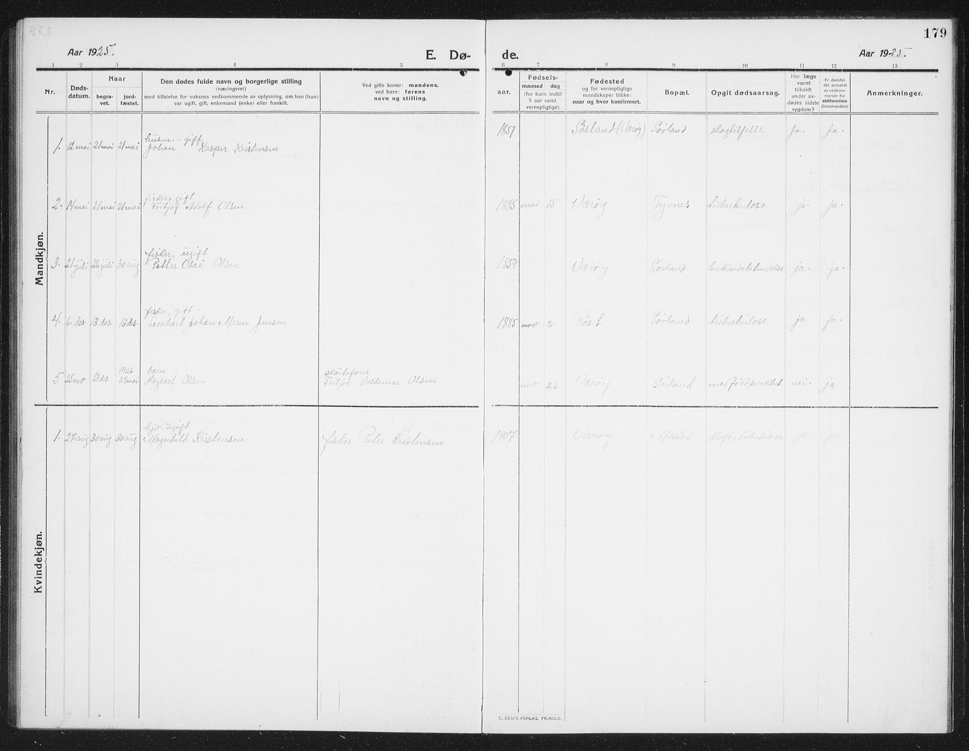 Ministerialprotokoller, klokkerbøker og fødselsregistre - Nordland, SAT/A-1459/807/L0124: Klokkerbok nr. 807C02, 1910-1935, s. 179