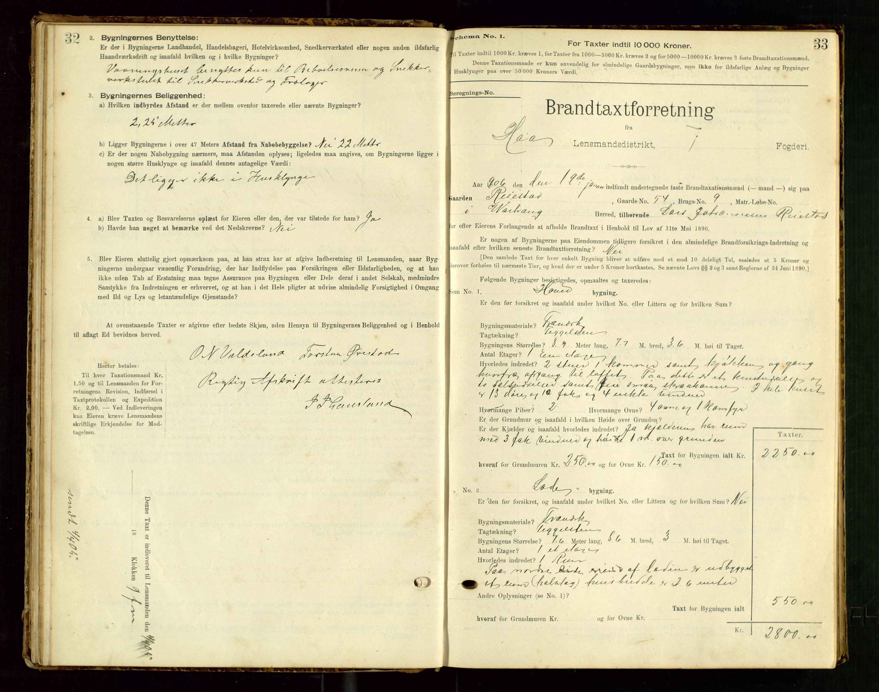 Hå lensmannskontor, SAST/A-100456/Goa/L0003: Takstprotokoll (skjema), 1895-1911, s. 32-33