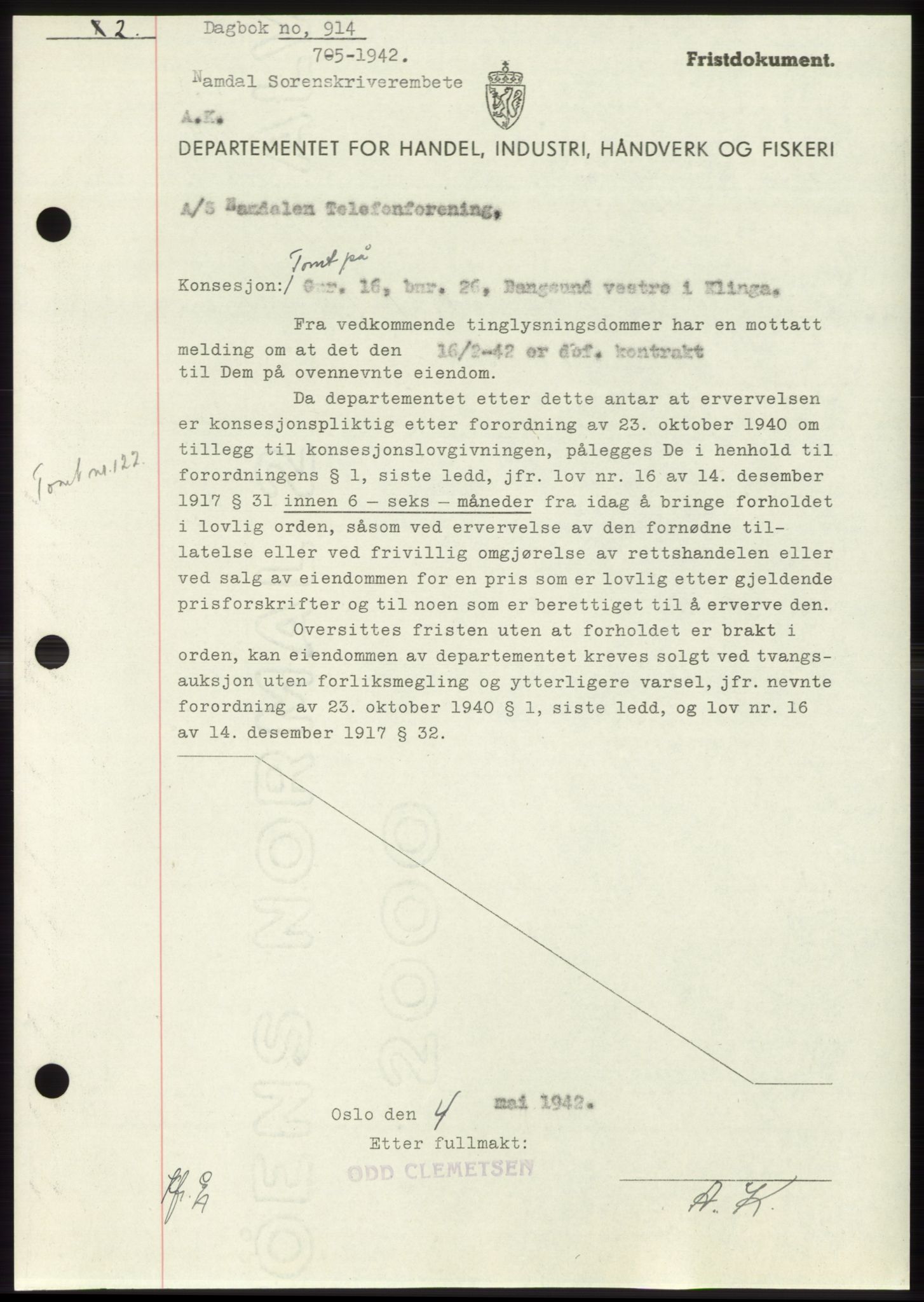 Namdal sorenskriveri, SAT/A-4133/1/2/2C: Pantebok nr. -, 1941-1942, Dagboknr: 914/1942