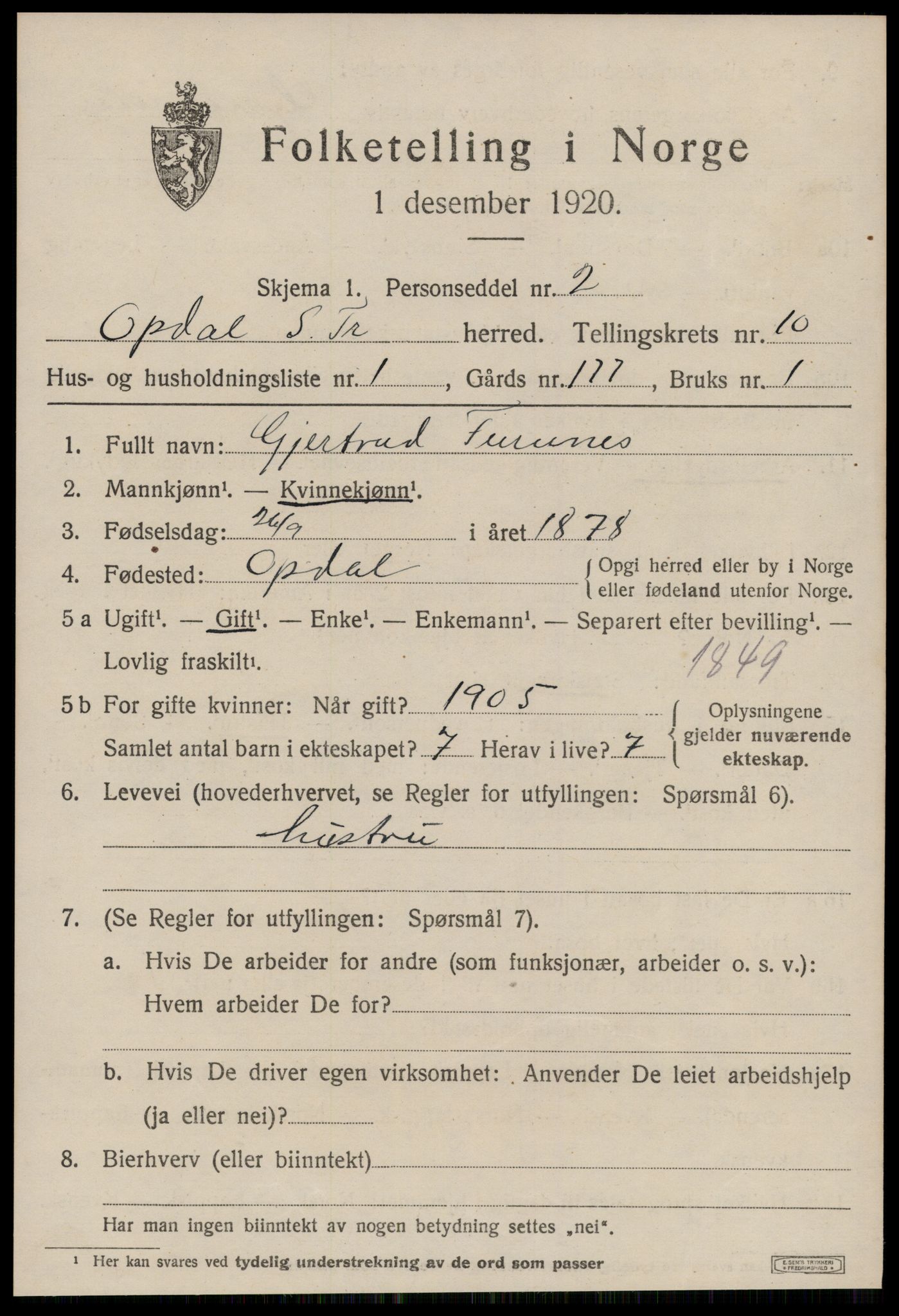 SAT, Folketelling 1920 for 1634 Oppdal herred, 1920, s. 8151