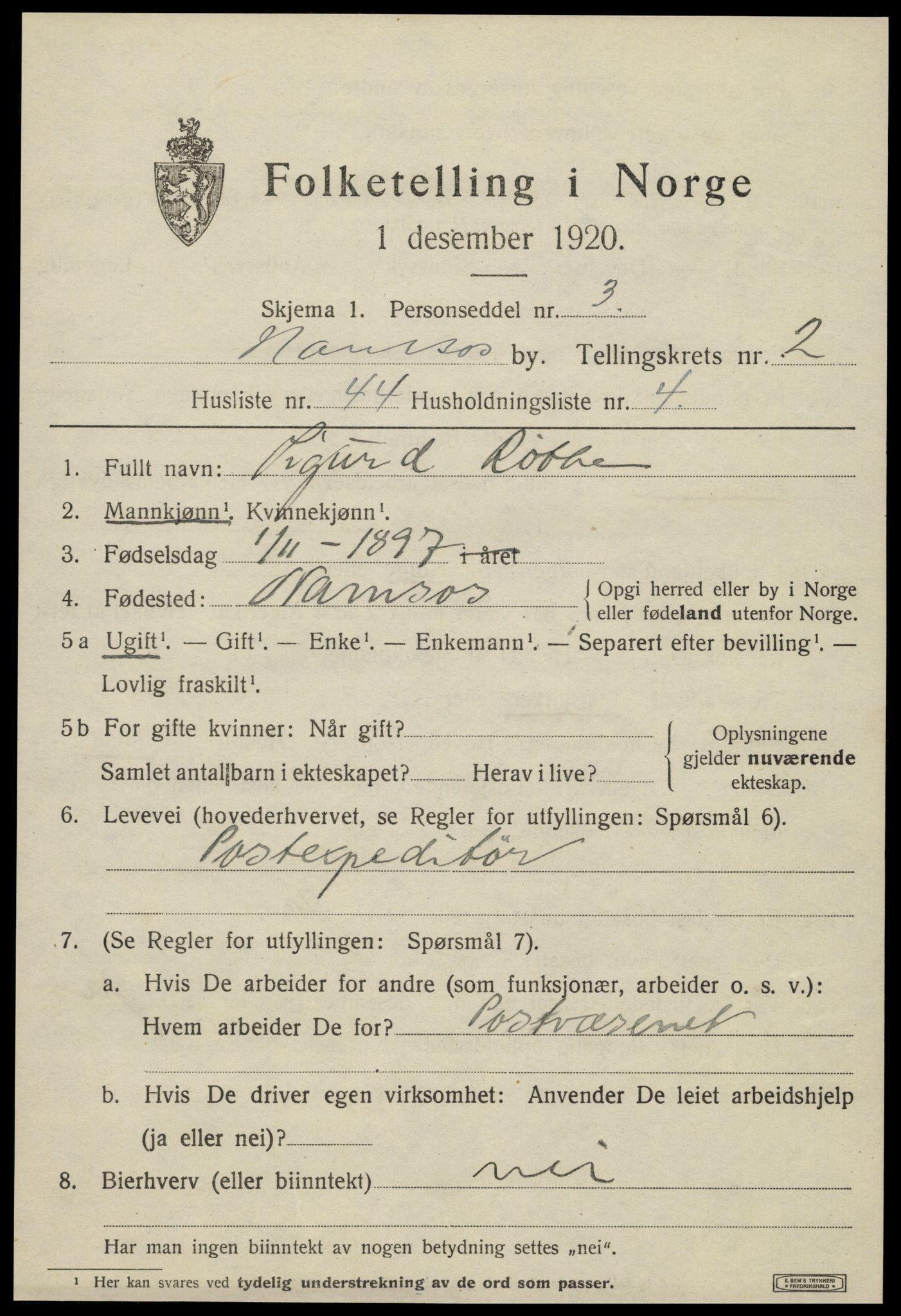 SAT, Folketelling 1920 for 1703 Namsos ladested, 1920, s. 3735