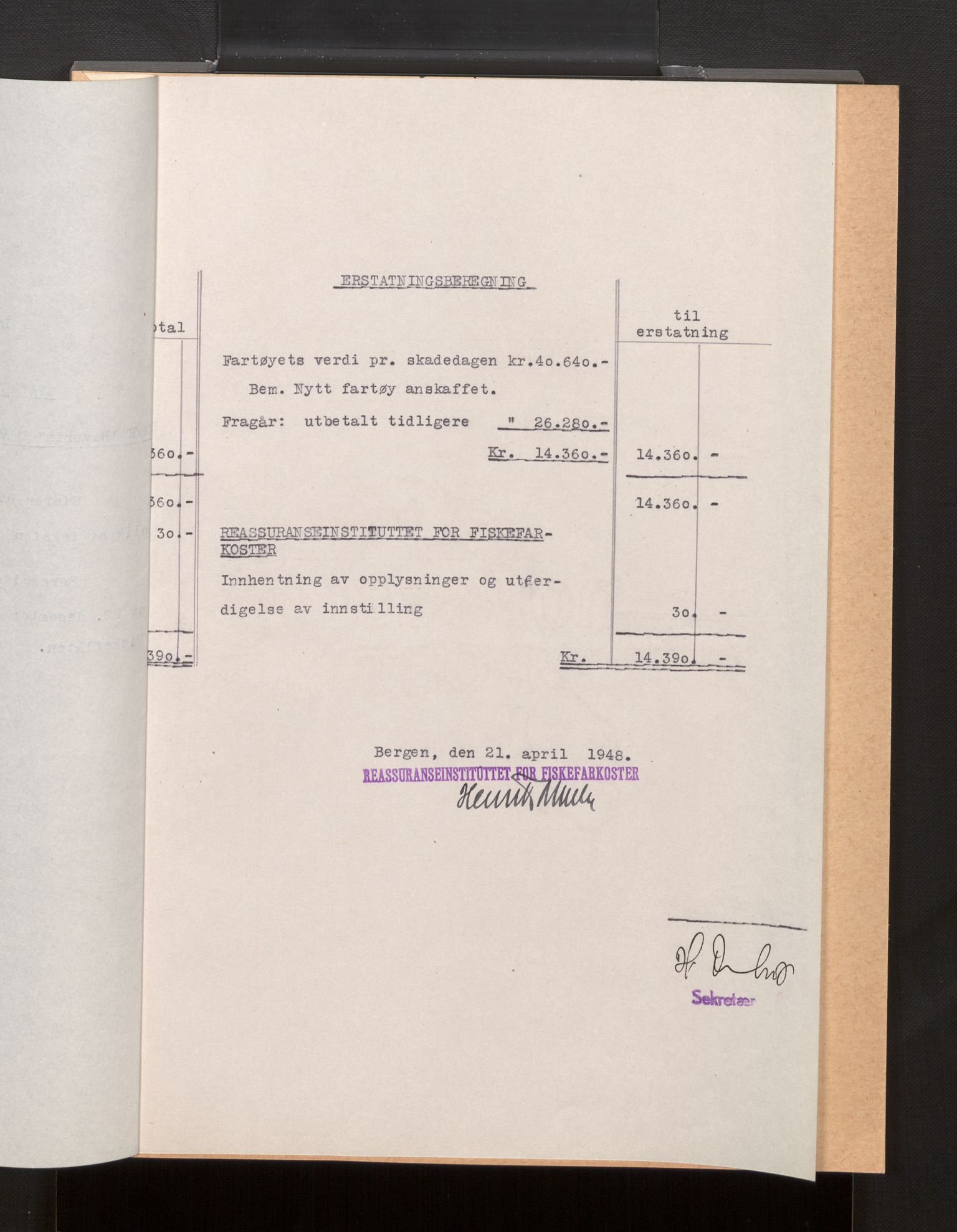 Fiskeridirektoratet - 1 Adm. ledelse - 13 Båtkontoret, AV/SAB-A-2003/La/L0042: Statens krigsforsikring for fiskeflåten, 1936-1971, s. 185