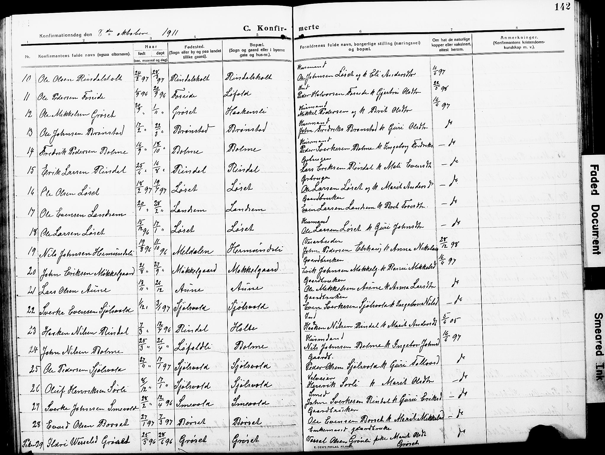 Ministerialprotokoller, klokkerbøker og fødselsregistre - Møre og Romsdal, AV/SAT-A-1454/598/L1079: Klokkerbok nr. 598C04, 1909-1927, s. 142